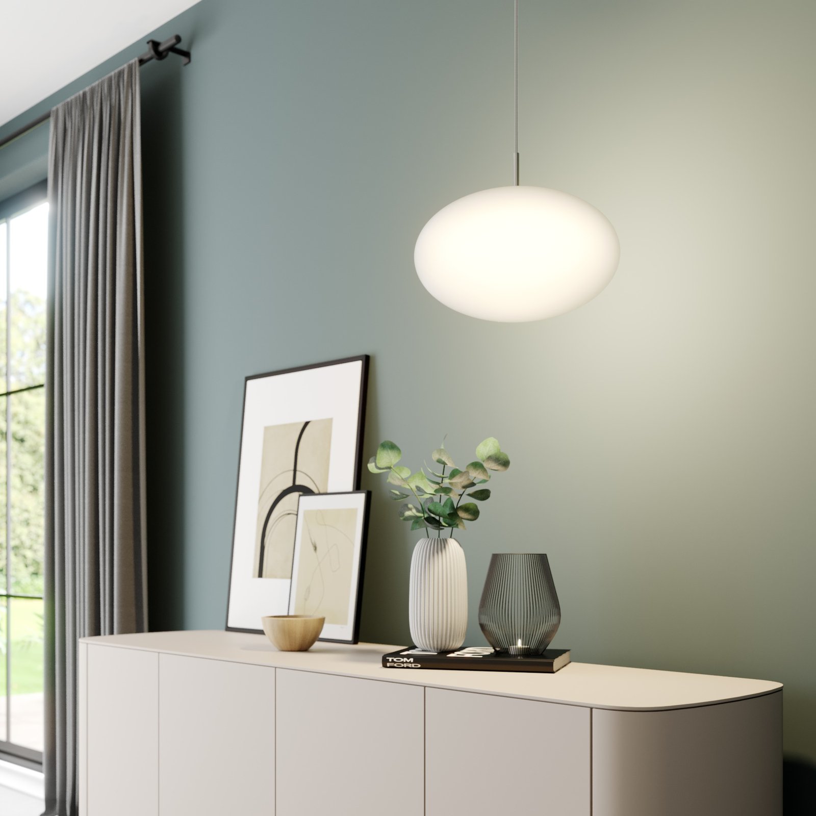 Lindby Hängeleuchte Sonika, Ø 40 cm, nickelfarben, Glas, E27