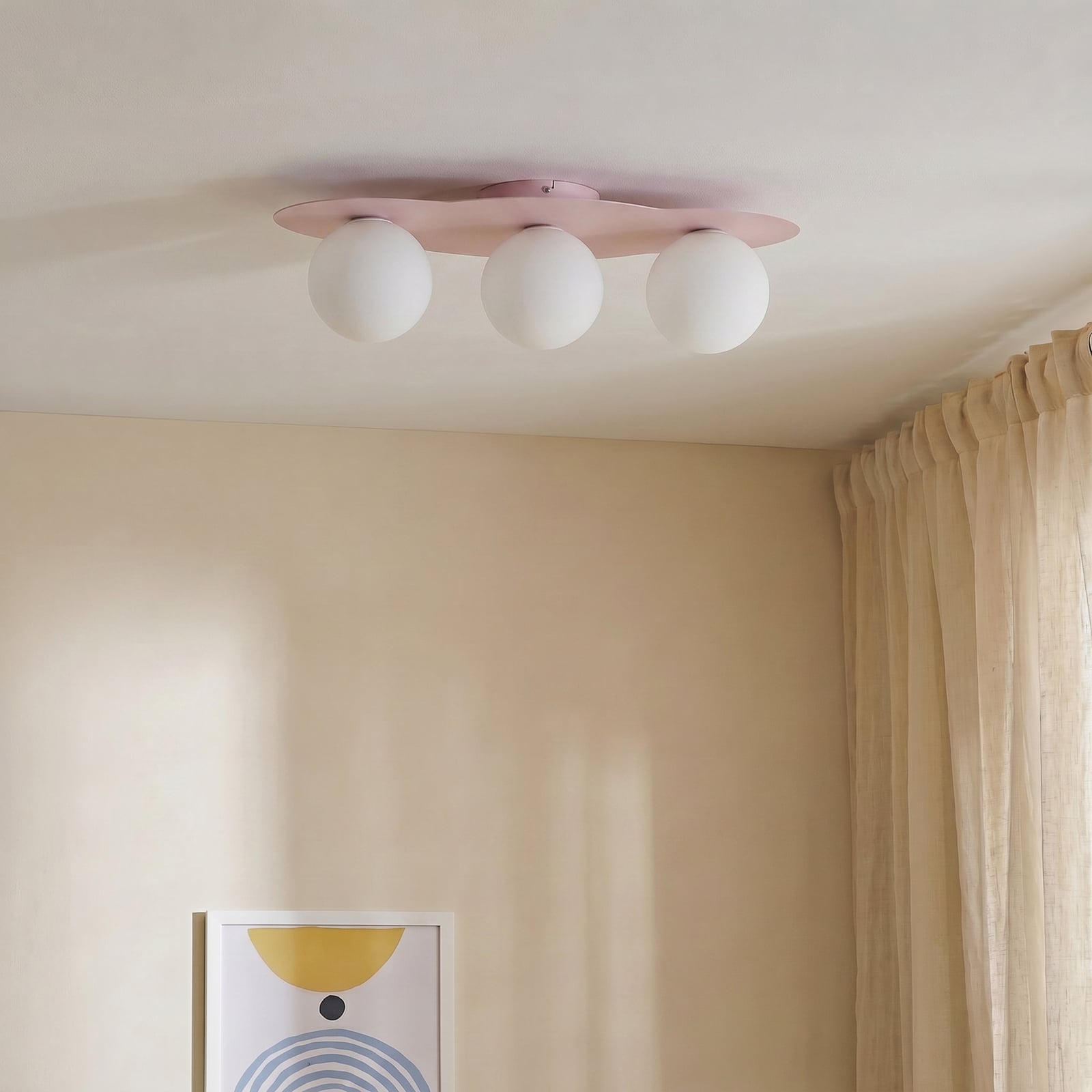 Taklampe Cloud, rosa, 3 lyskilder, glass, lengde 51 cm, G9