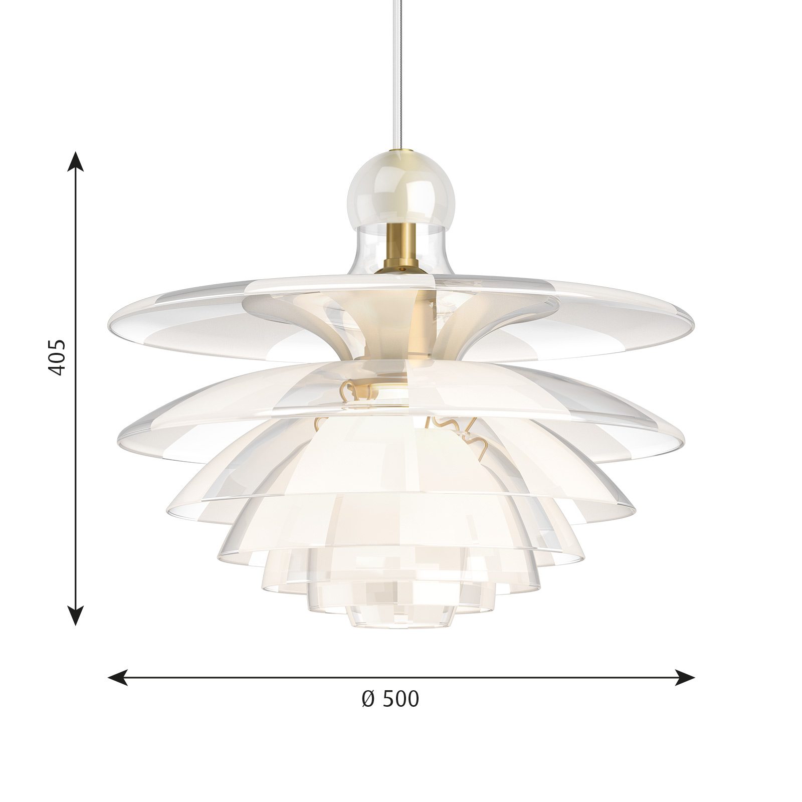 Louis Poulsen PH Septima glass pendant light Ø50cm, for Living / Dining Room, glass, brass, E27, 70 W, energy efficiency: A++, H: 40.5 cm
