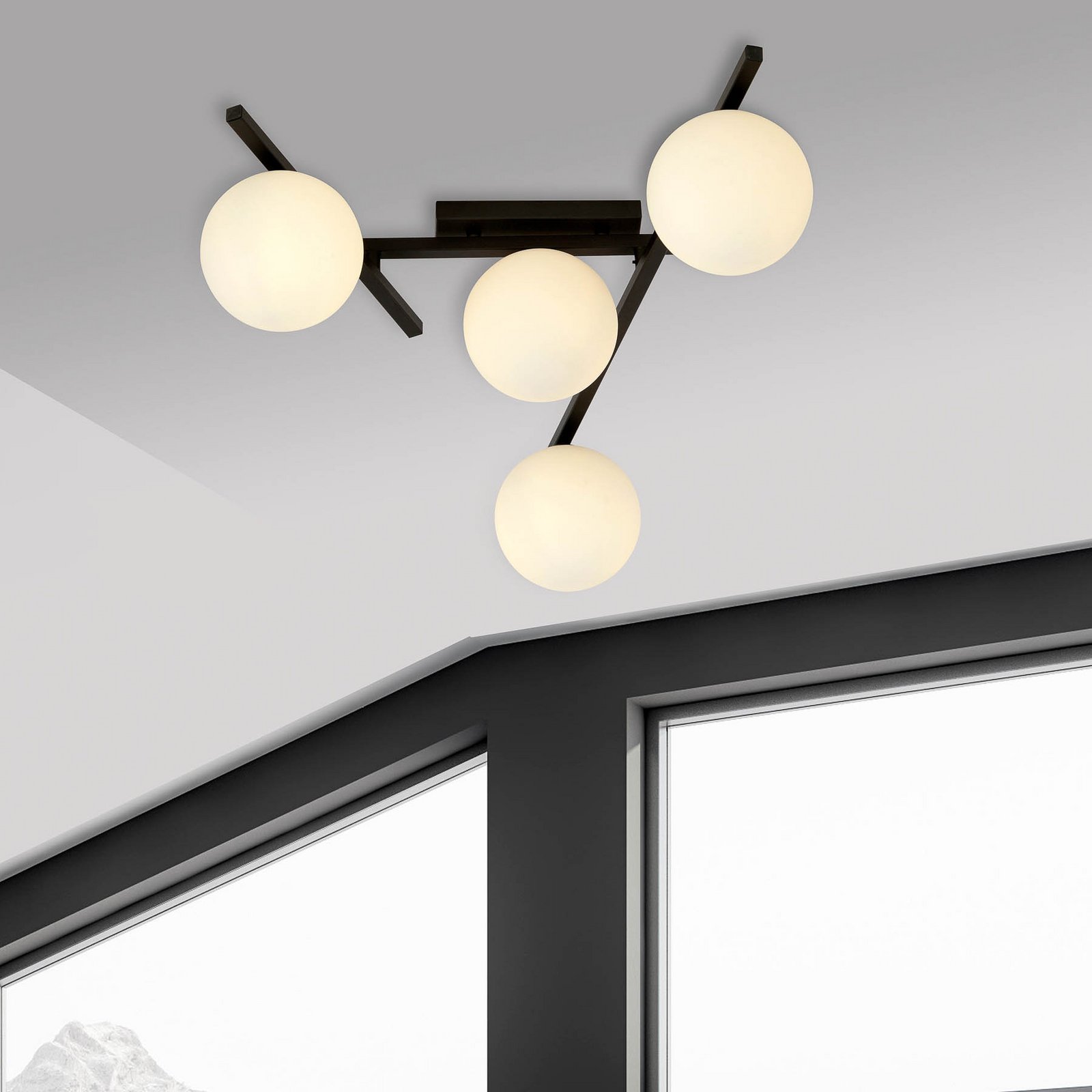 Plafonnier Smart, noir/opale, à 4 lampes