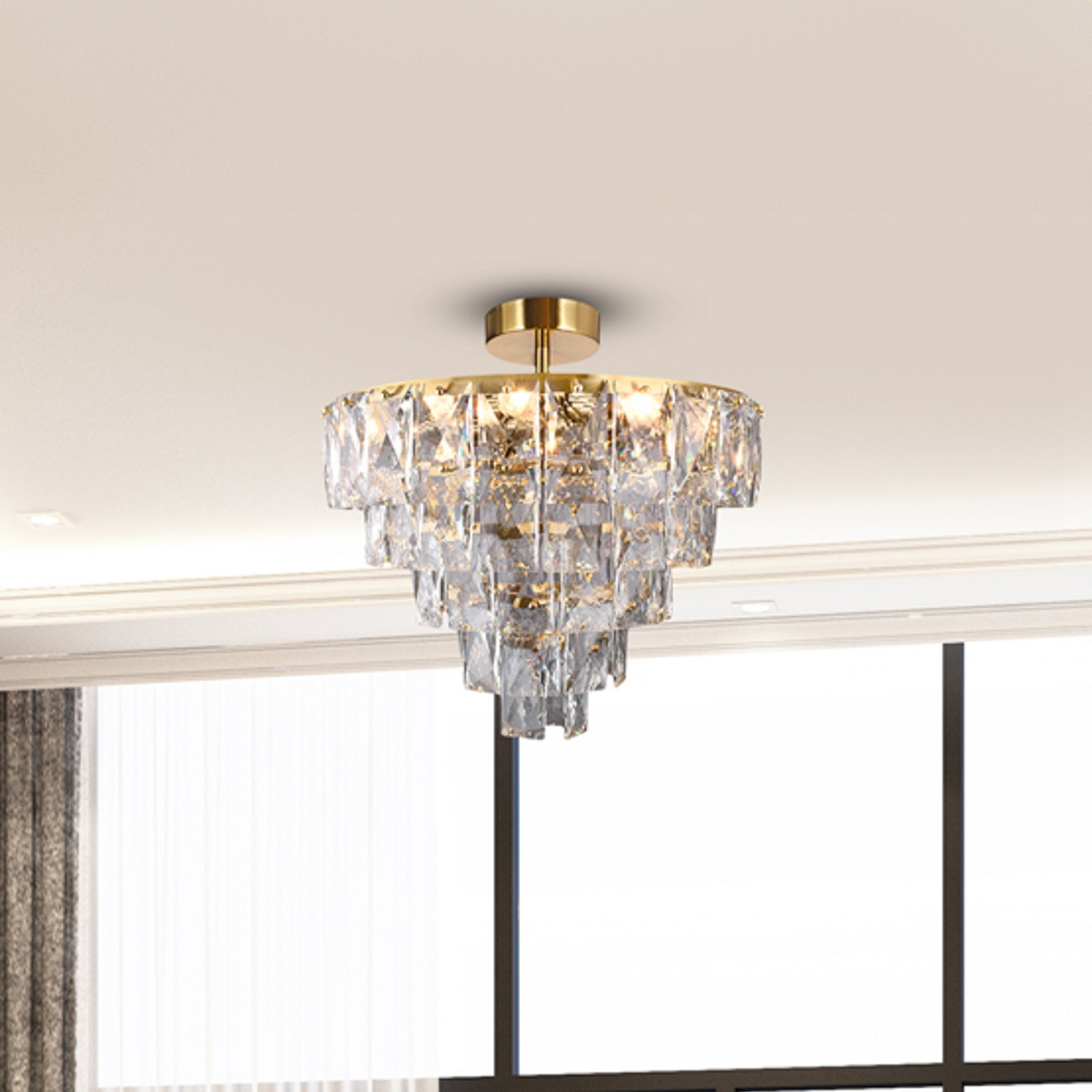 Eko-Light Plafonieră Chelsea metal auriu cristale de sticlă Ø 50 cm - Camera de zi / sufragerie - auriu limpede