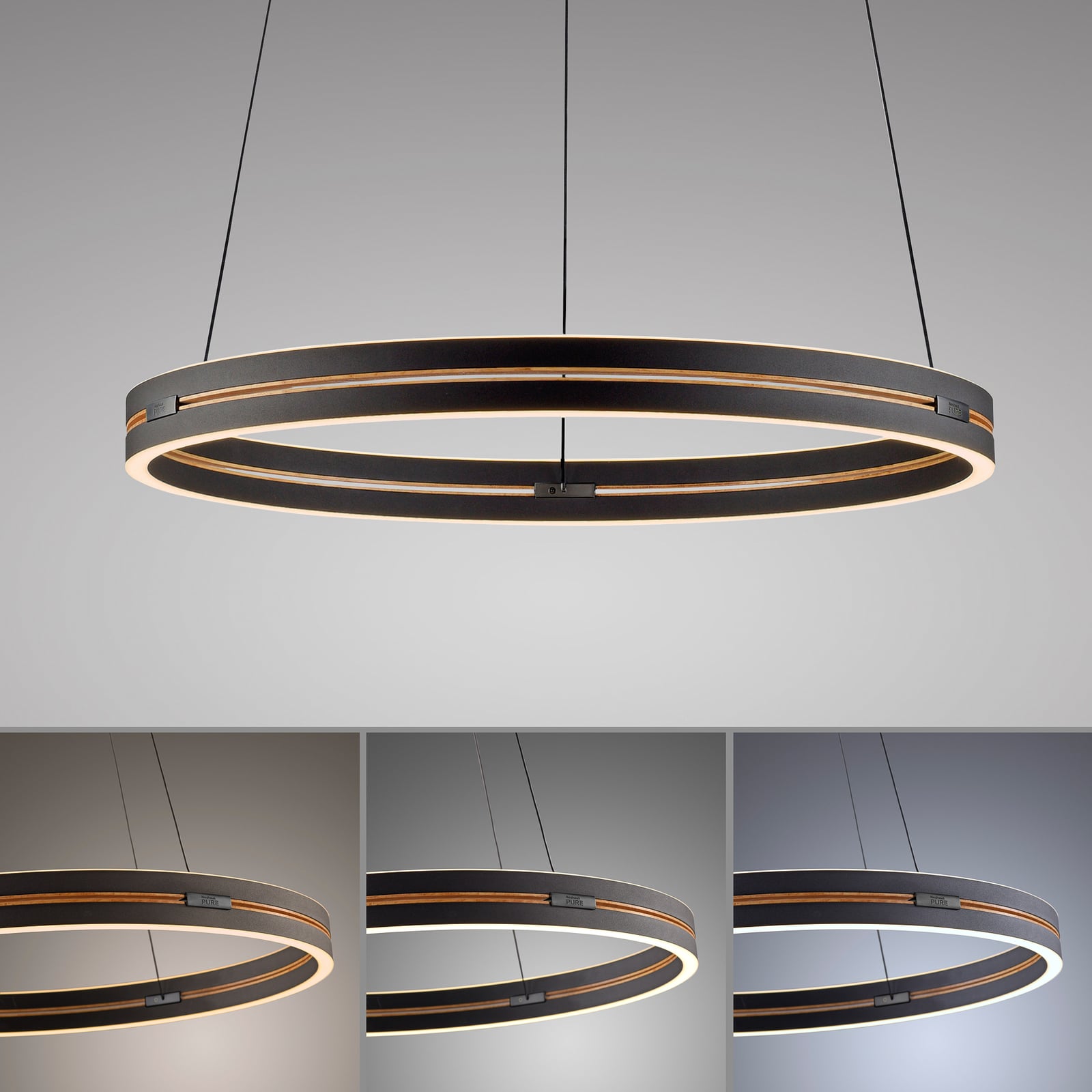 E-Loop LED-Hängelampe oak/black pearl, Ø70cm Alu, CCT - PURE E-Loop LED-Hängelampe oak/black pearl, Ø70cm Alu, CCT - PURE