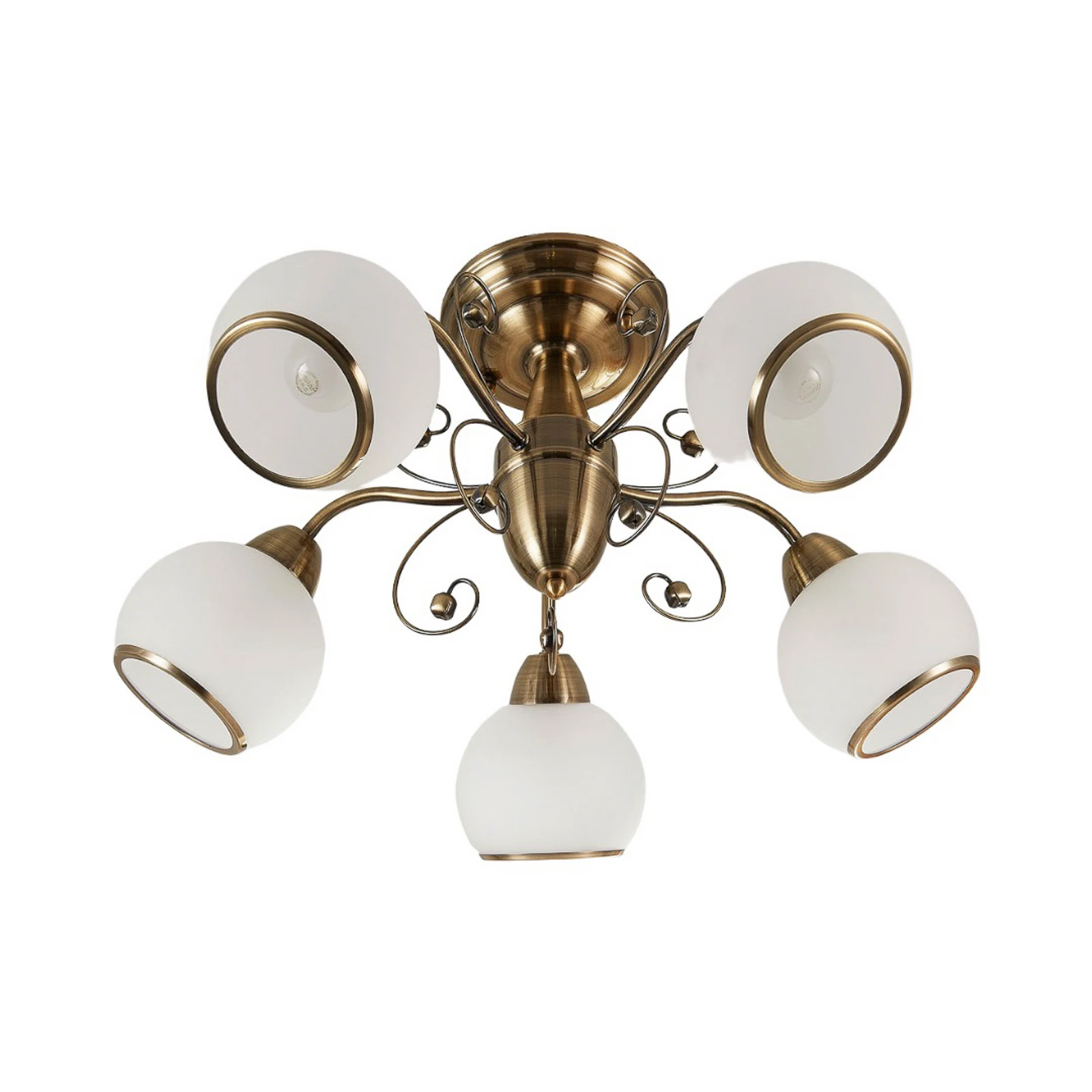 Lindby plafonnier Corentin, 5 lampes, blanc/laiton, verre