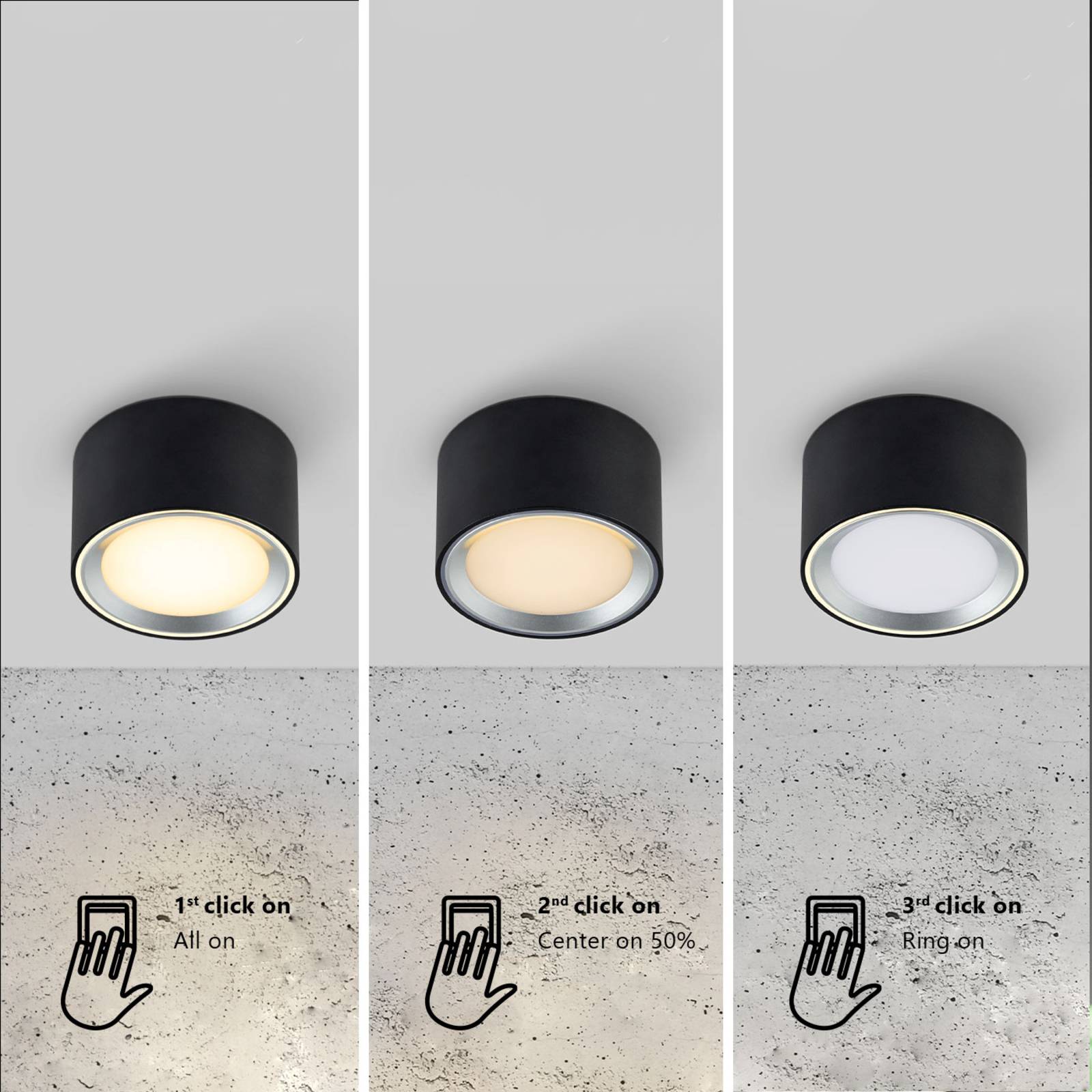 Downlight LED 3-Step-dim, czarny/stal