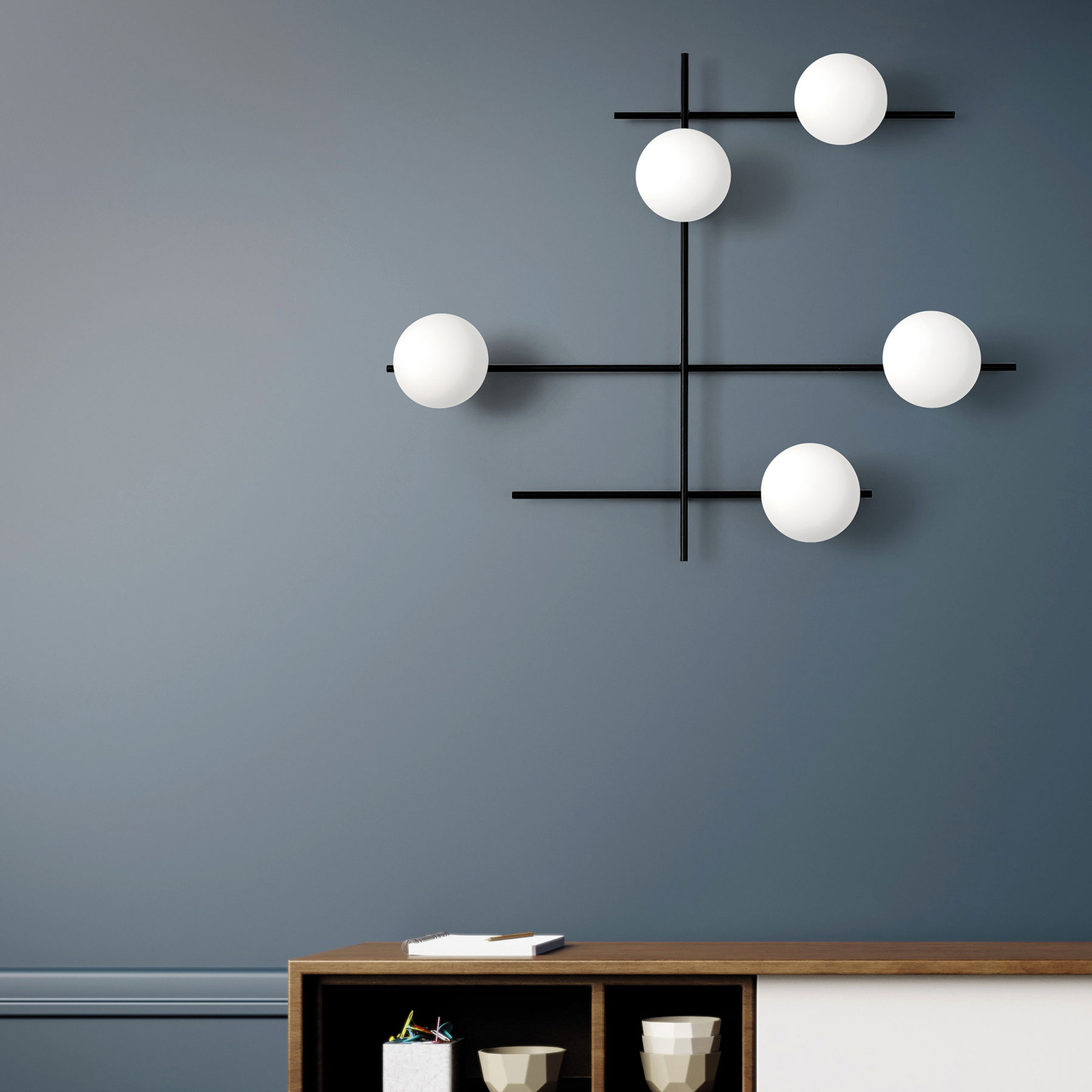 Mikado wall light, frosted glass, 5-bulb