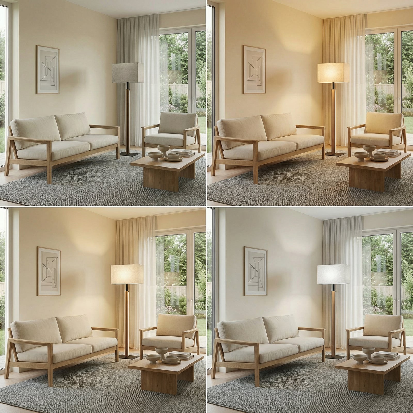 Quitani LED-gulvlampe Lisene, eik/svart/natur 162 cm, dimbar