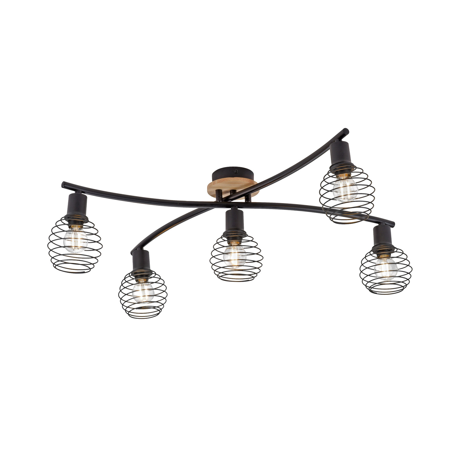 Plafondlamp Eugen, houtdecor, 5-lamps