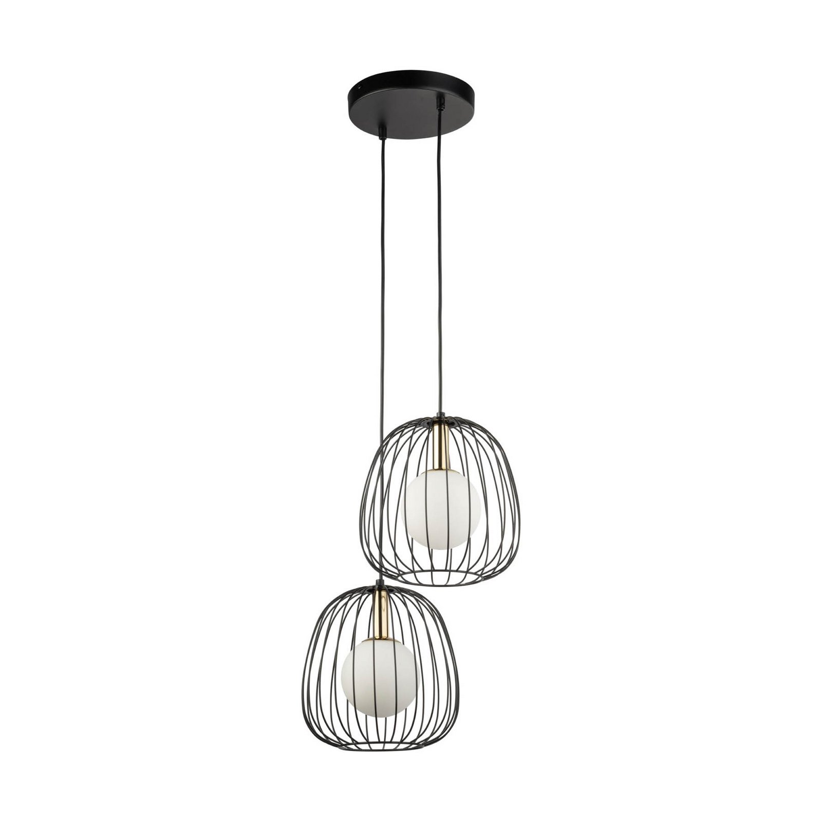 Suspension Bell, à 2 lampes, noir/doré/blanc