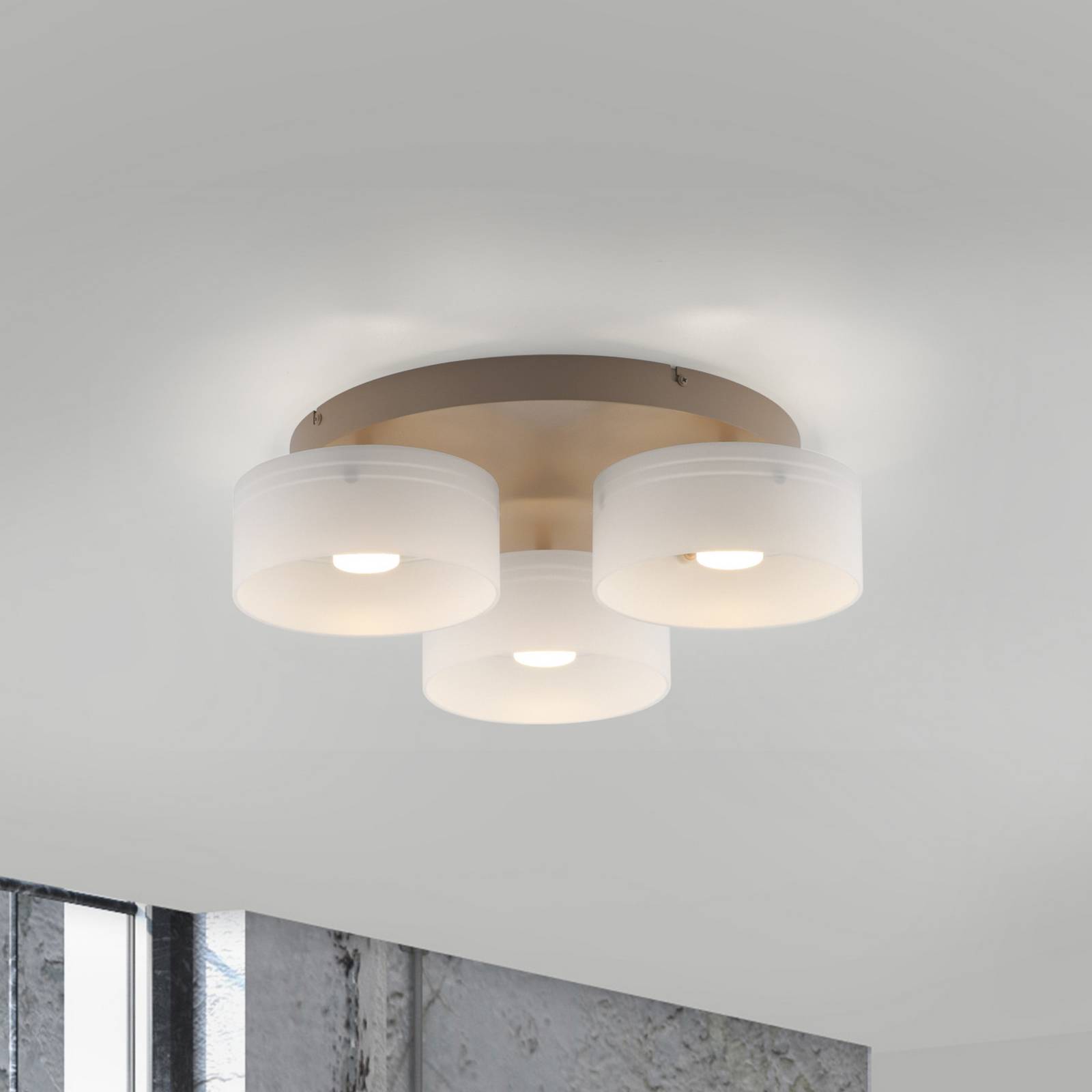 LED-taklampe MARIKA beige/hvit 40 cm, 3 lyskilder, glass, Switchdim