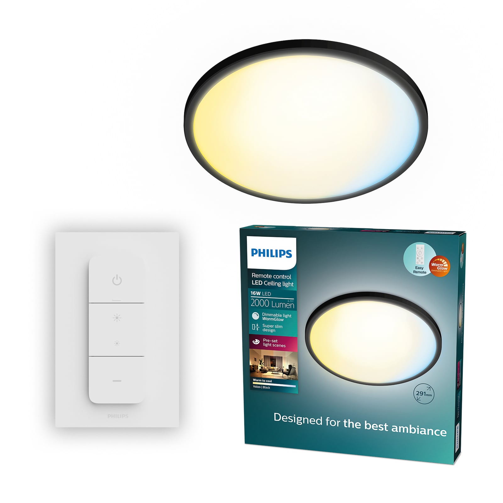 Plafón LED Superslim de Philips, negro, CCT, atenuable