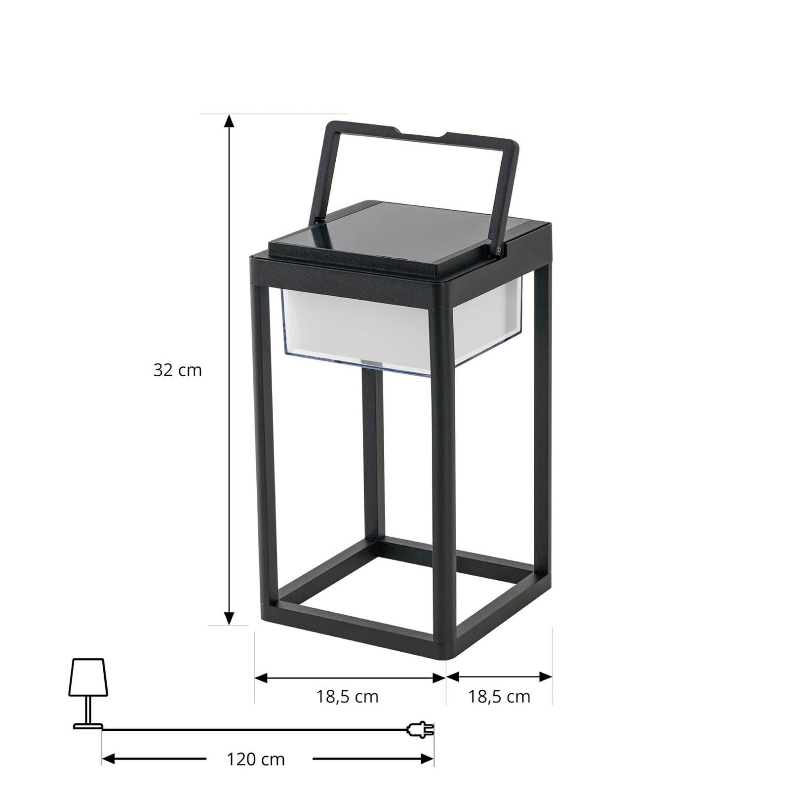 Lucande LED solarna lampa stołowa Tilena, kątowa, czarna, ściemniana