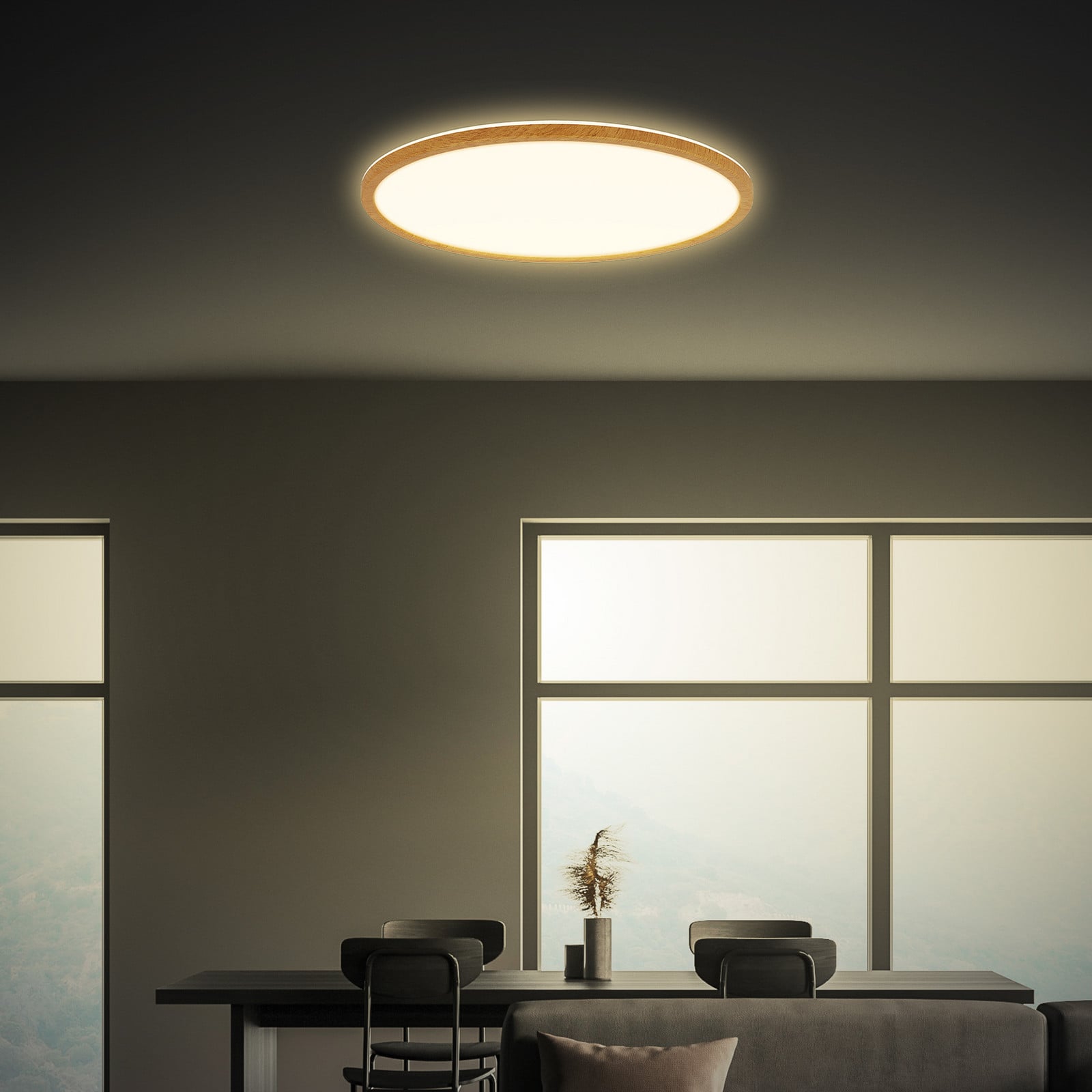 Briloner Plafonieră LED Tava Wood Ø 42 cm plastic 3.000 K - Camera de zi / sufragerie - lemn alb