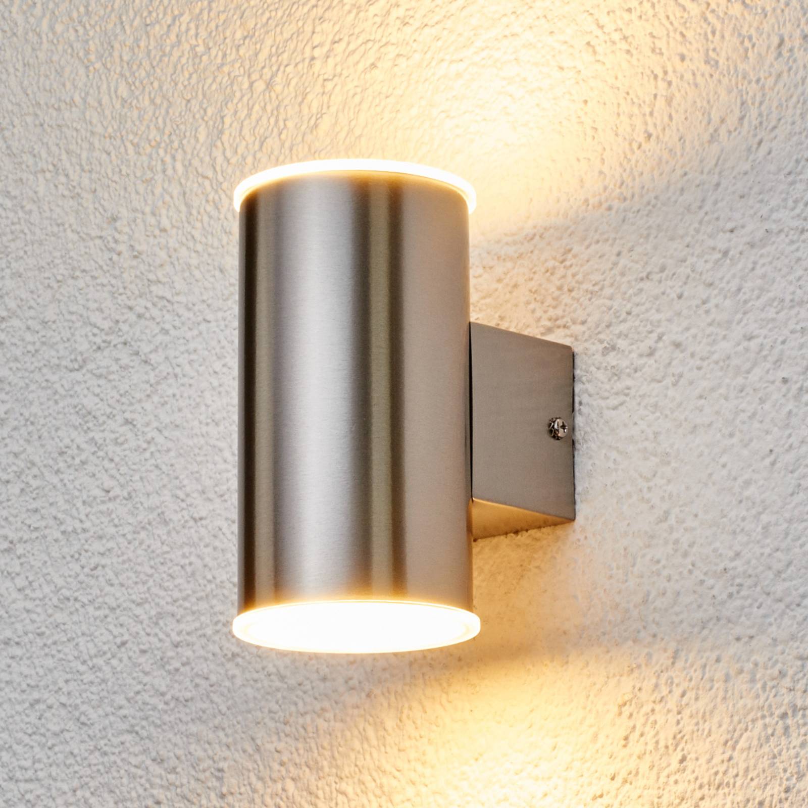Lindby Morena - Stainless steel outdoor wall light LEDs, stainless steel, plastic, 4.05 W, W: 7.6 cm, H: 14.6 cm