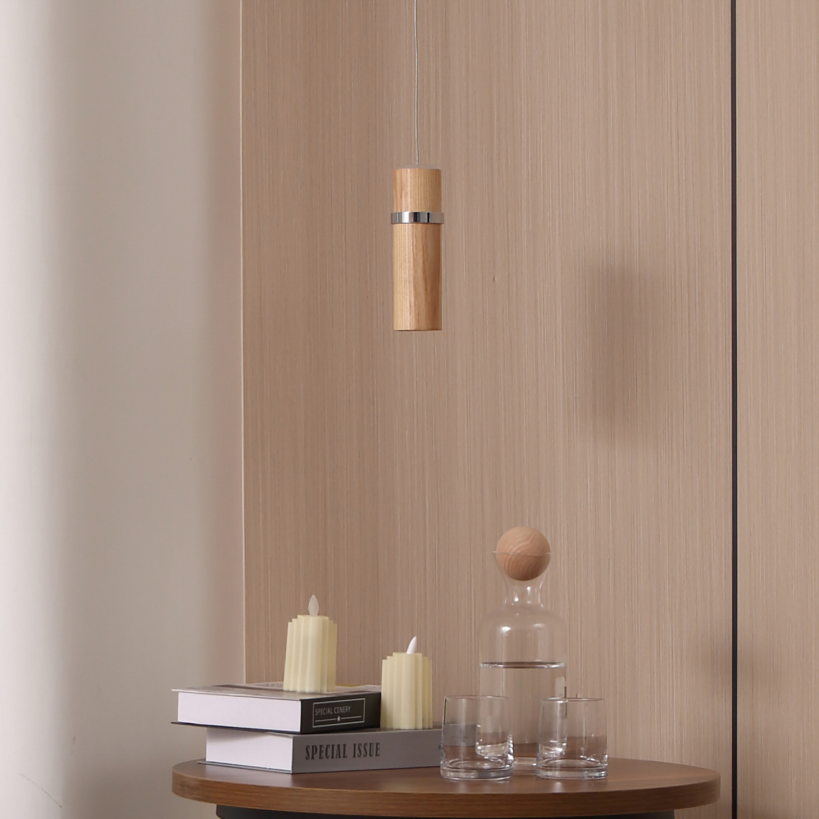 Lucande LED hanglamp Nojus, hout, omhoog/omlaag, Ø 6 cm
