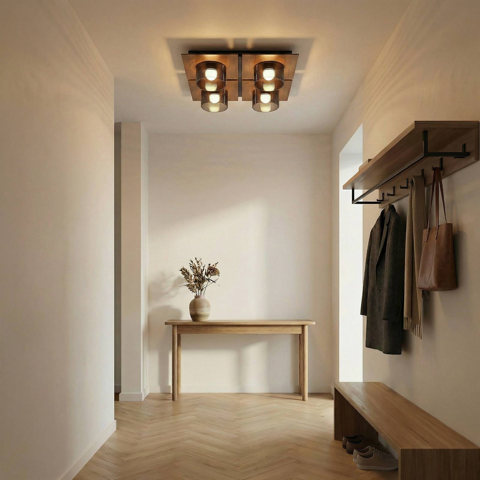 Lampa sufitowa LED Lucande Eiko, 42 cm, orzech/szary dymny, szkło