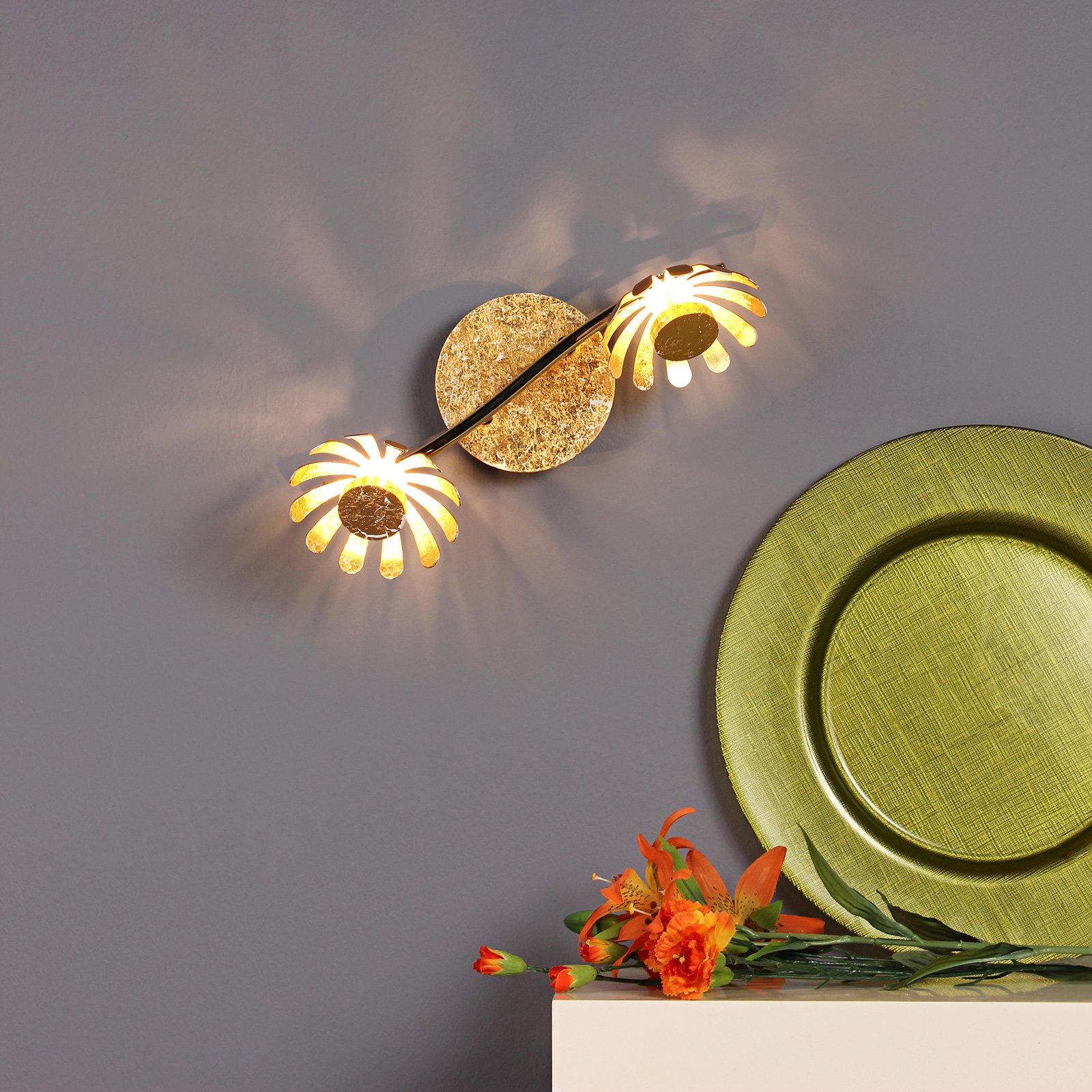 LED fali lámpa Bloom két izzós arany