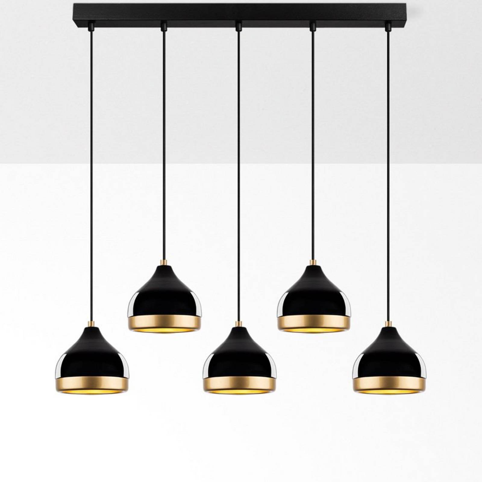 Hängeleuchte Yildo, schwarz/gold, 5-flammig. Länge 111 cm günstig online kaufen