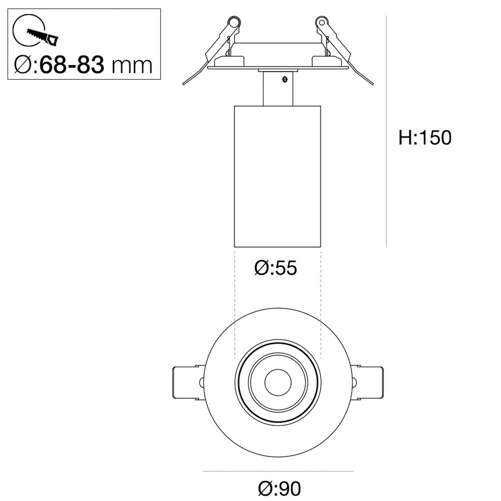 SLC LED-indbygningsspot ART, 1 lyskilde, hvid, 3.000 K, aluminium