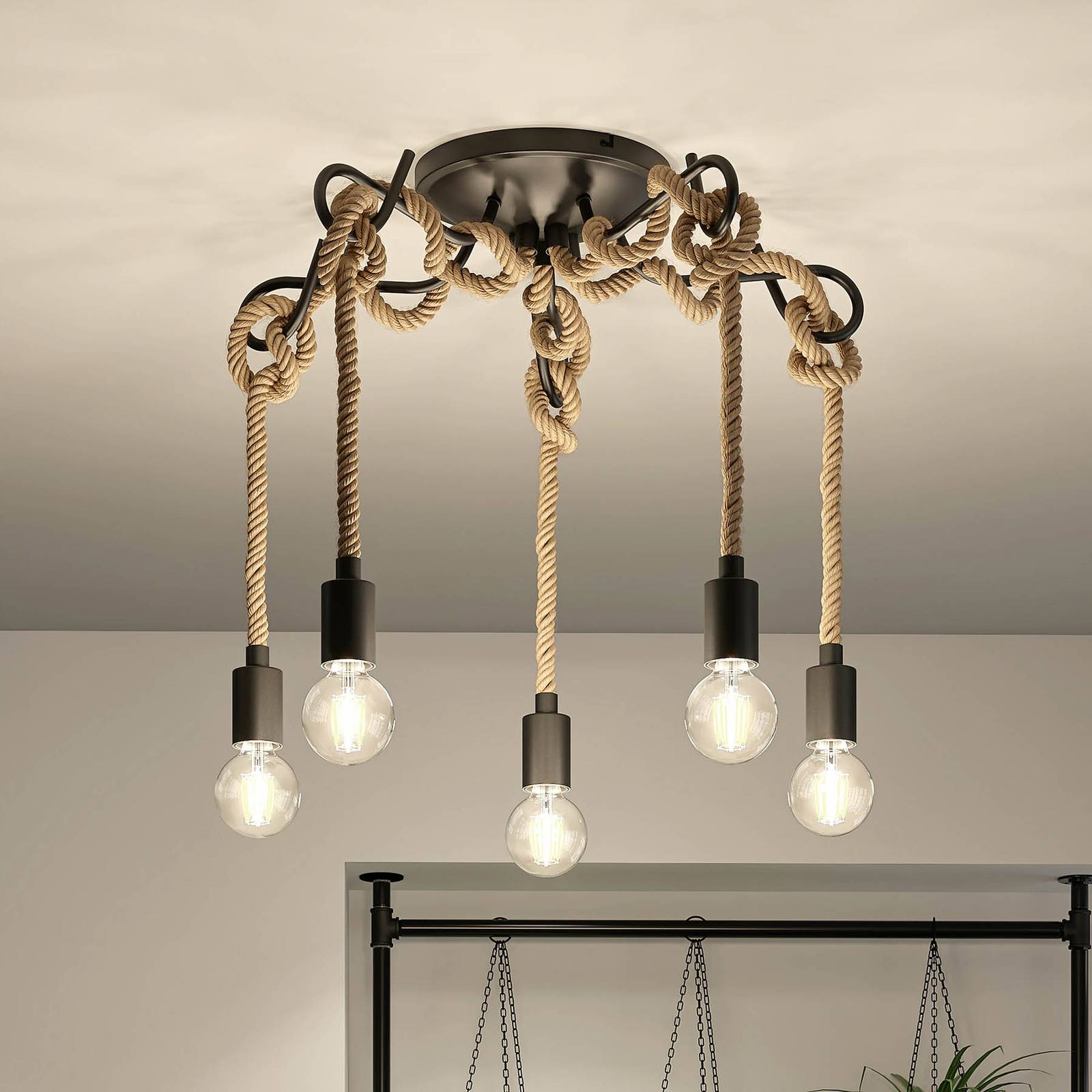 Lucande Ropina plafondlamp, 5-lamps