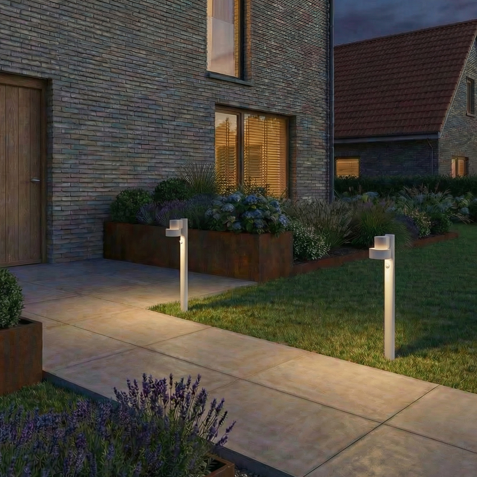 Bolardo luminoso LED Lucande Elune, gris, con sensor, IP44, altura 77 cm