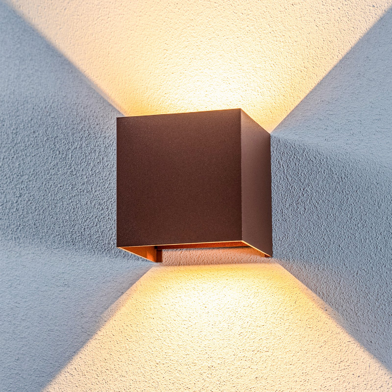 Lindby LED outdoor wall light Nivar, angular, rust brown, metal