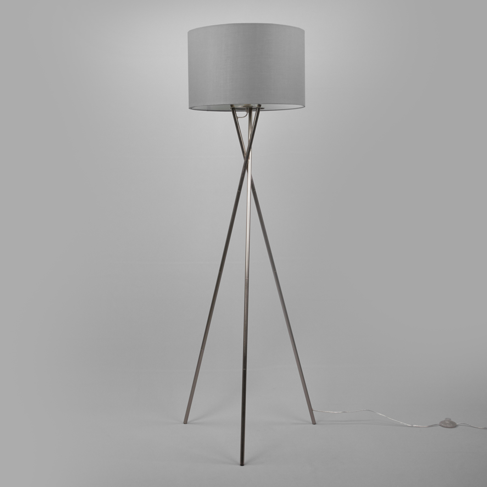 Trojnohá stojaca lampa Fiby sivé tienidlo na lampu