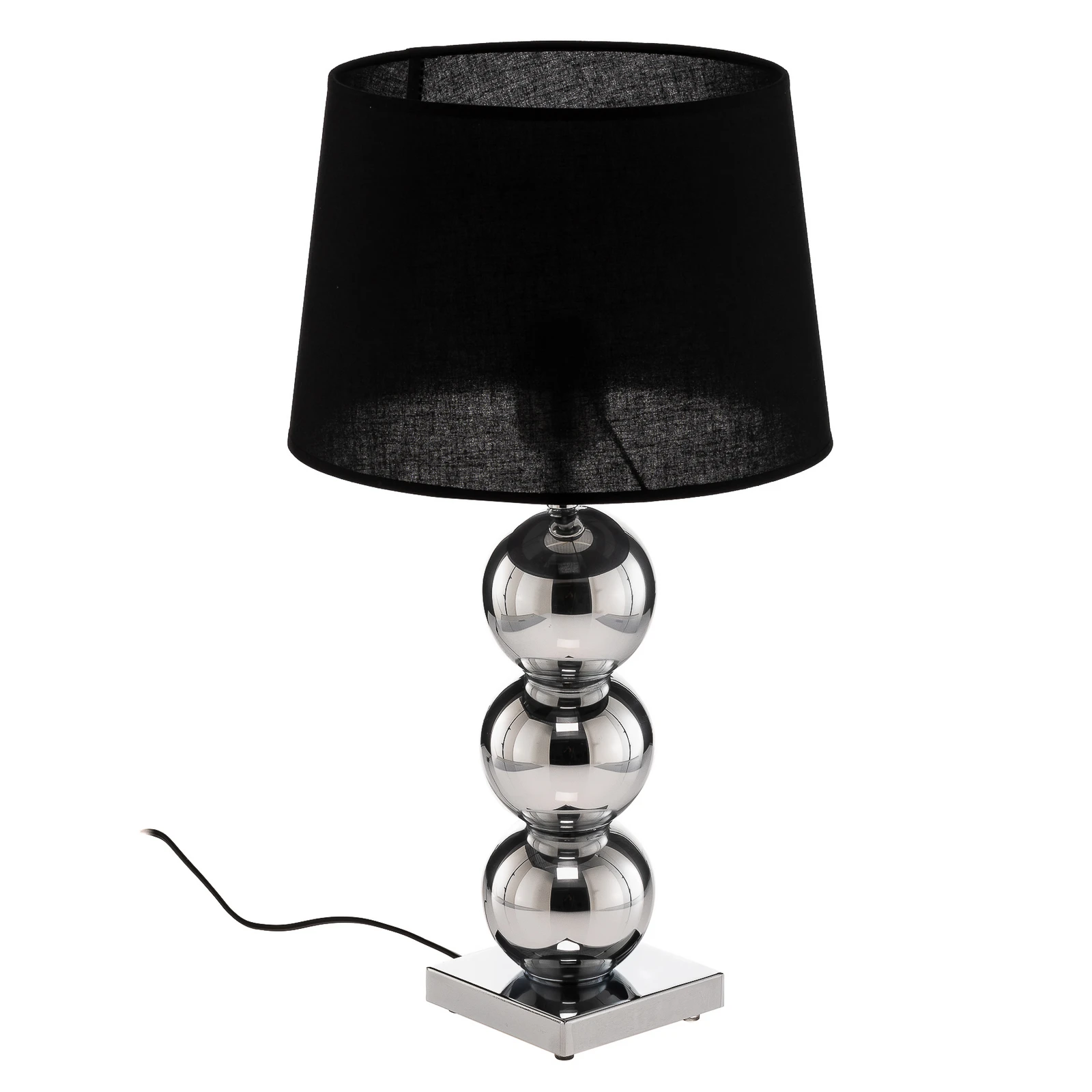 Lampa stołowa tekstylna Fulda, klosz czarny, podstawa chromowana