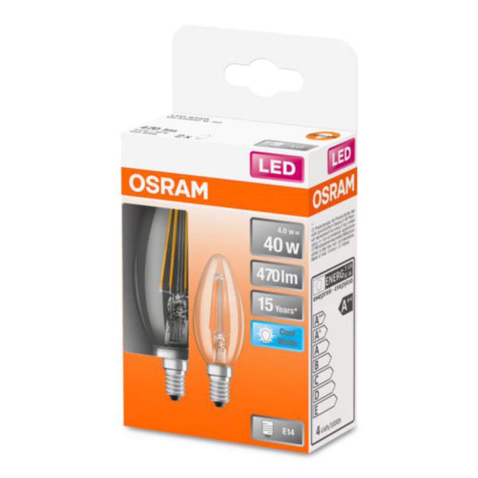 OSRAM Classic B LED-lampa E14 4 W 4 000 K 2-pack