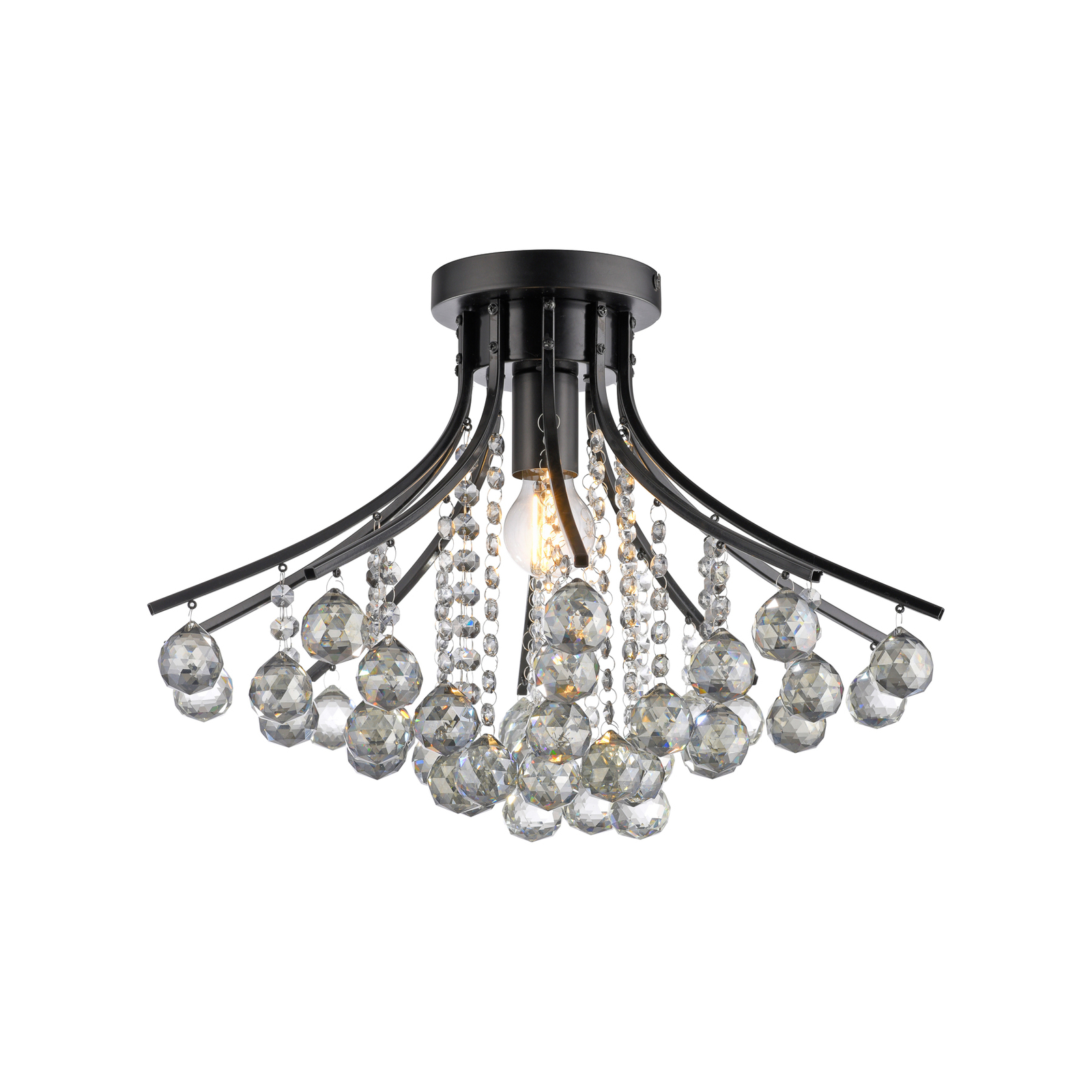 JUST LIGHT. Candeeiro de teto Kulunka gotas de vidro cristal, preto