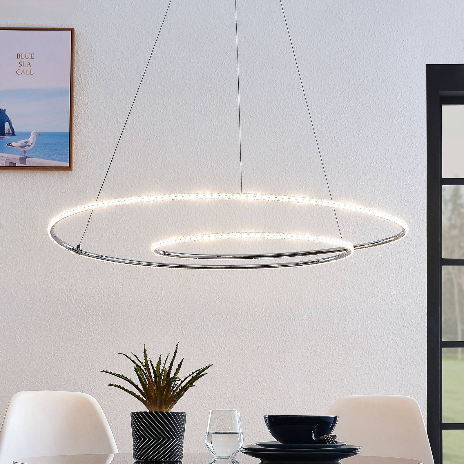 Lindby Lucy suspension LED, 90 cm, cristal