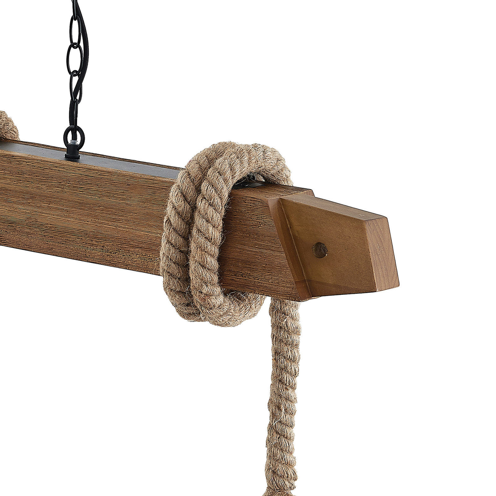 Lucande Mevan hanging light with wooden beam smoke