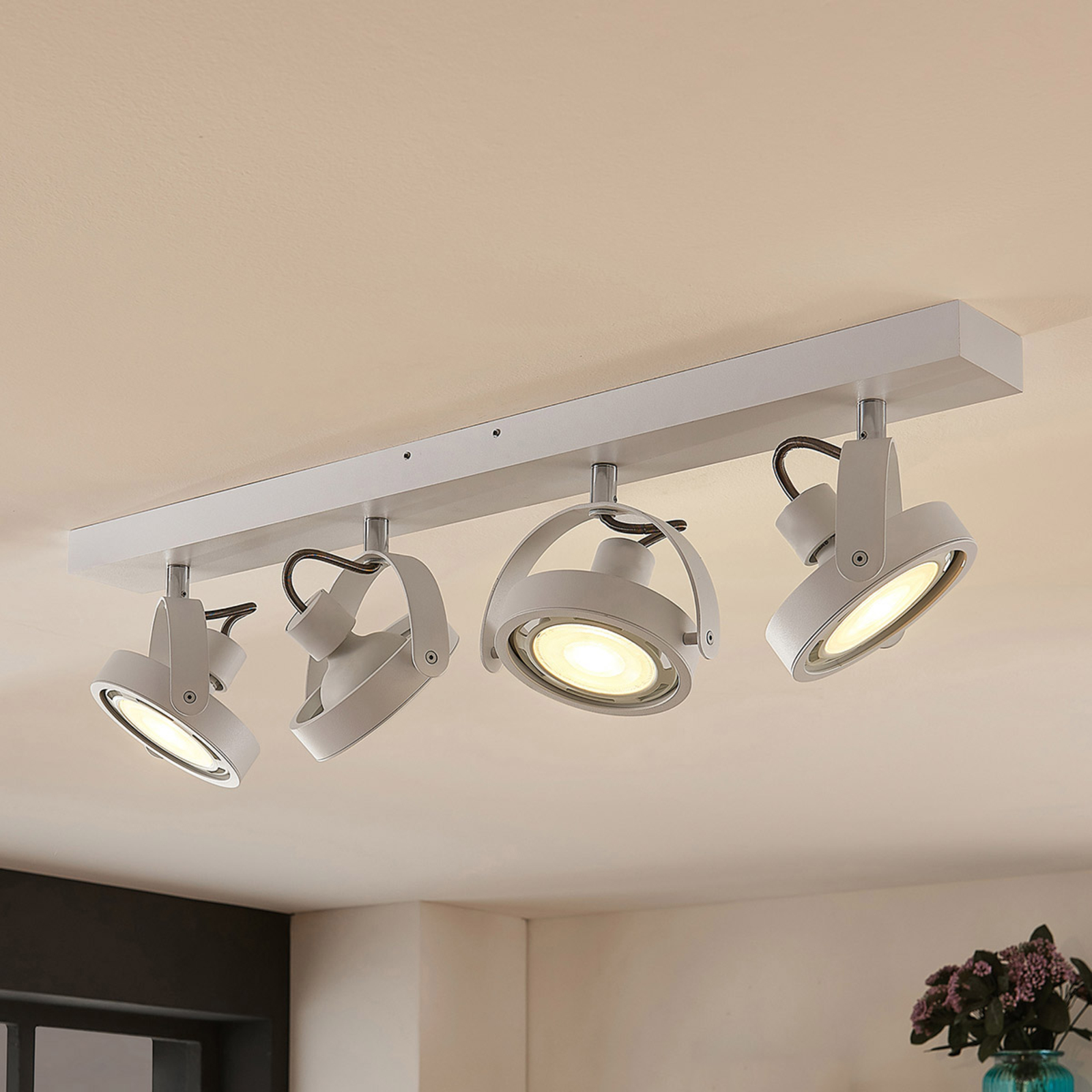 Arcchio LED spotlight Munin, dimmable, white, 4-bulb, for Living / Dining Room, aluminium, metal, GU10, 11.5 W, energy efficiency: A+, L: 68.5 cm, W: 11.9 cm, H: 14.8 cm