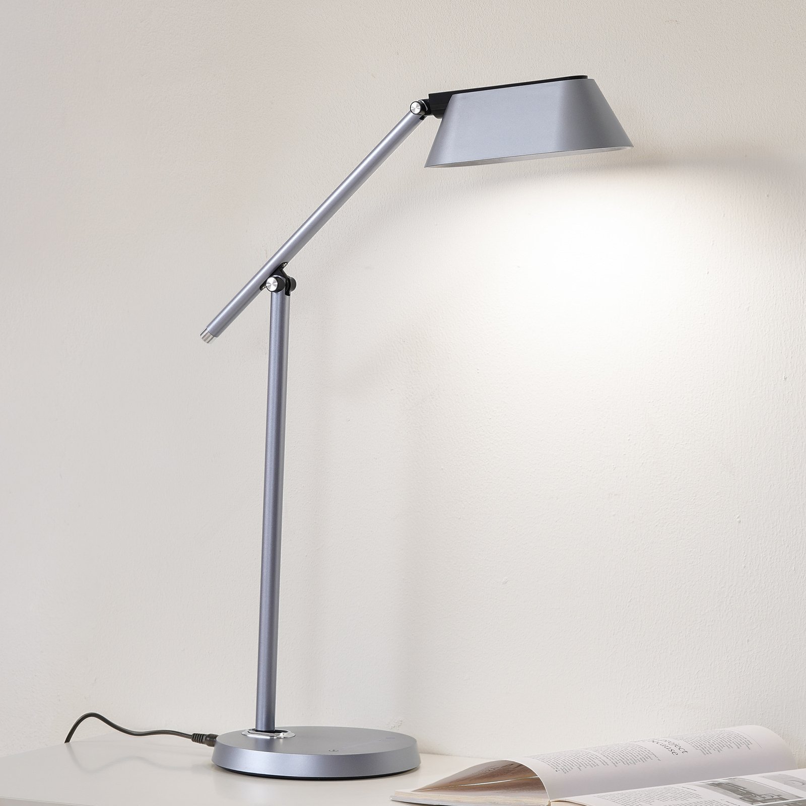 Lindby LED table lamp Thies, grey, ABS, height 78cm, dimmable