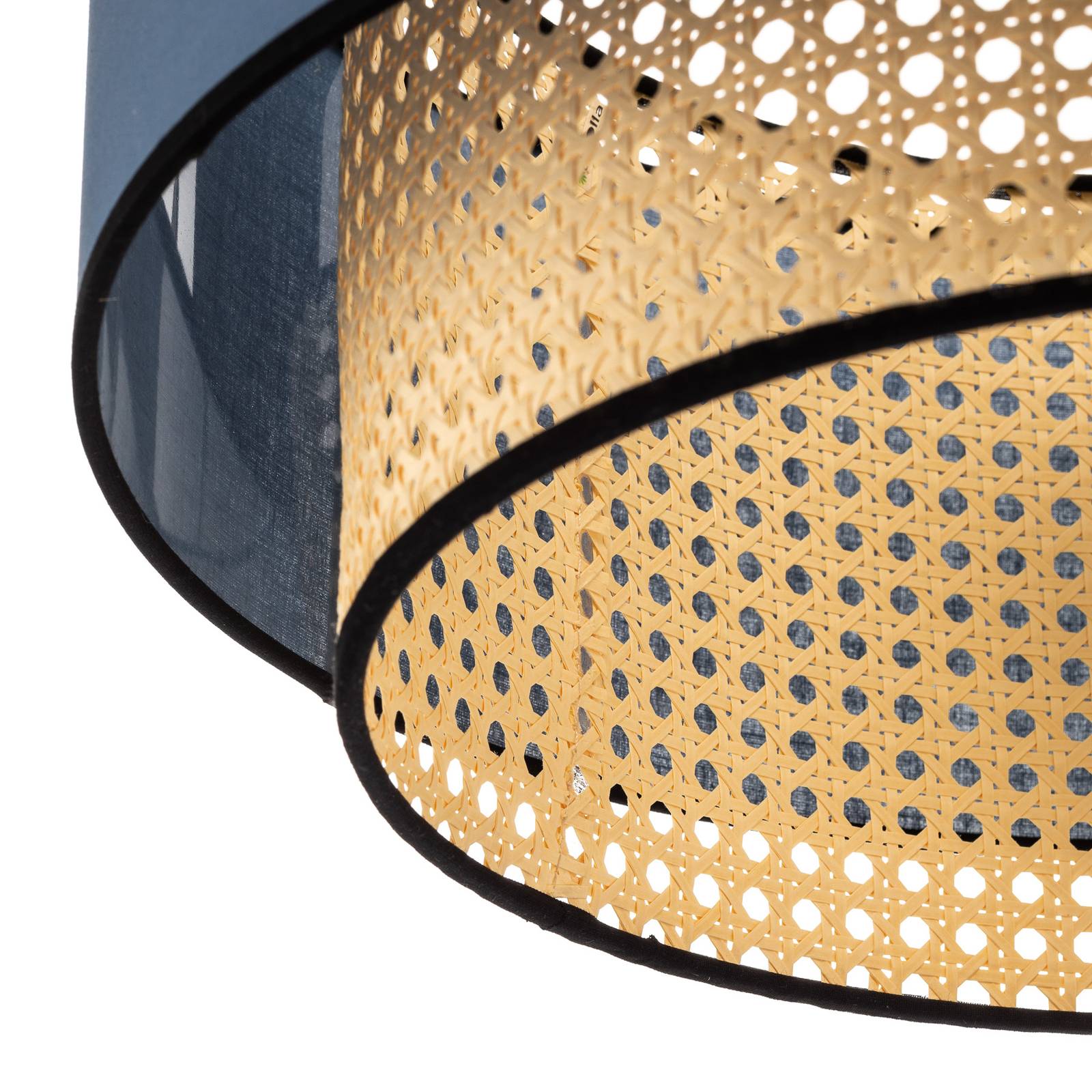 Lampa sufitowa Boho, rattan, tkanina, beżowa/jeans