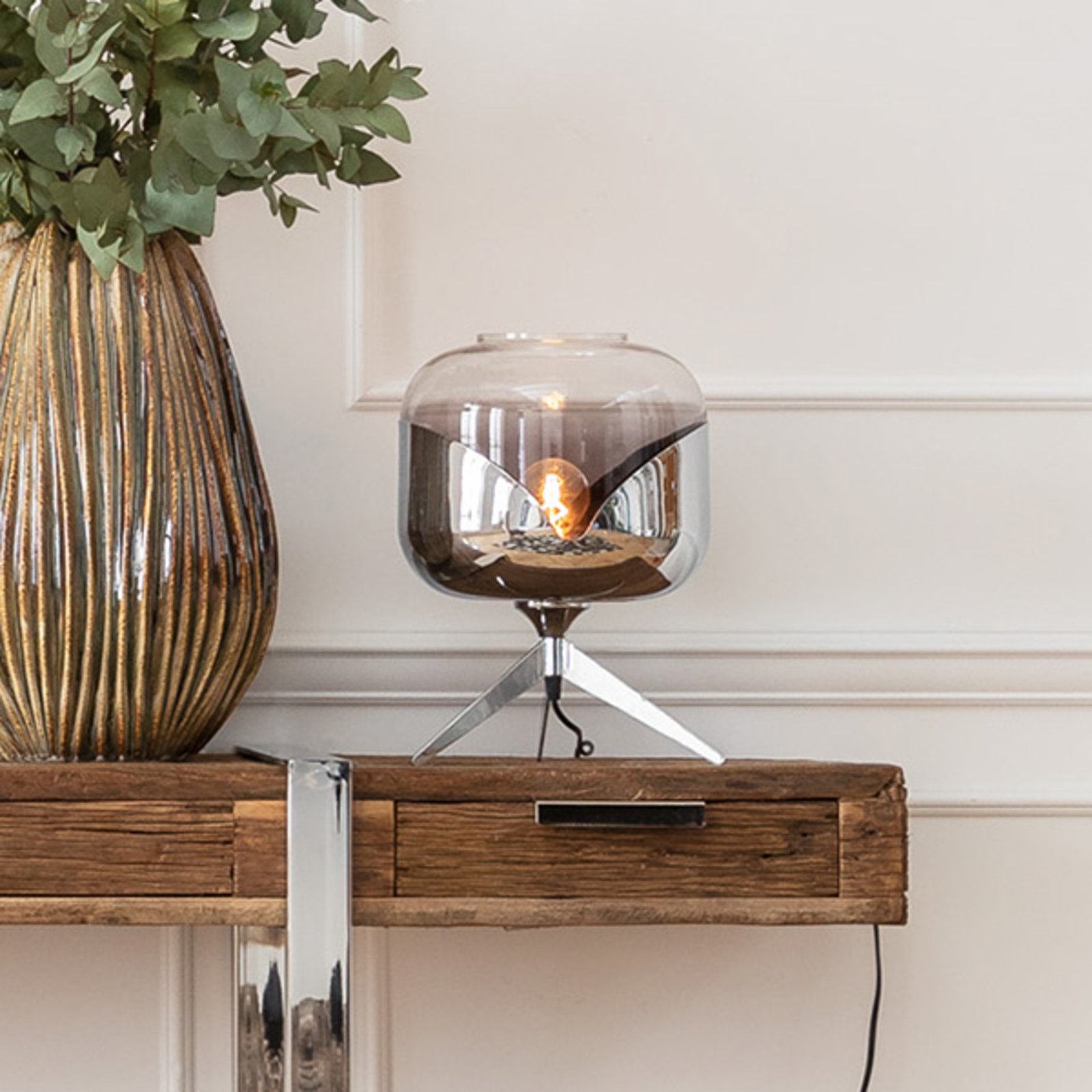 Kare KARE Chrome Goblet Ball table lamp, for Living / Dining Room, steel, glass, E27, 40 W, energy efficiency: A++, H: 35 cm