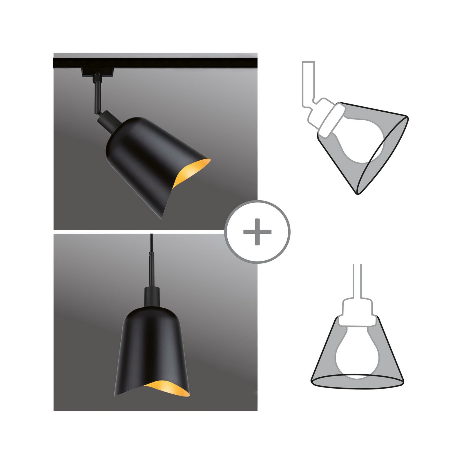 Paulmann pantalla U-Rail Alvaro negro/dorado DecoSystems
