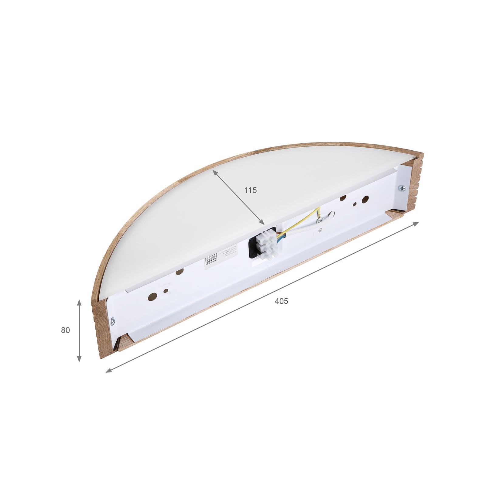 Applique murale Linaro, chêne/verre, 41 cm de large, E27
