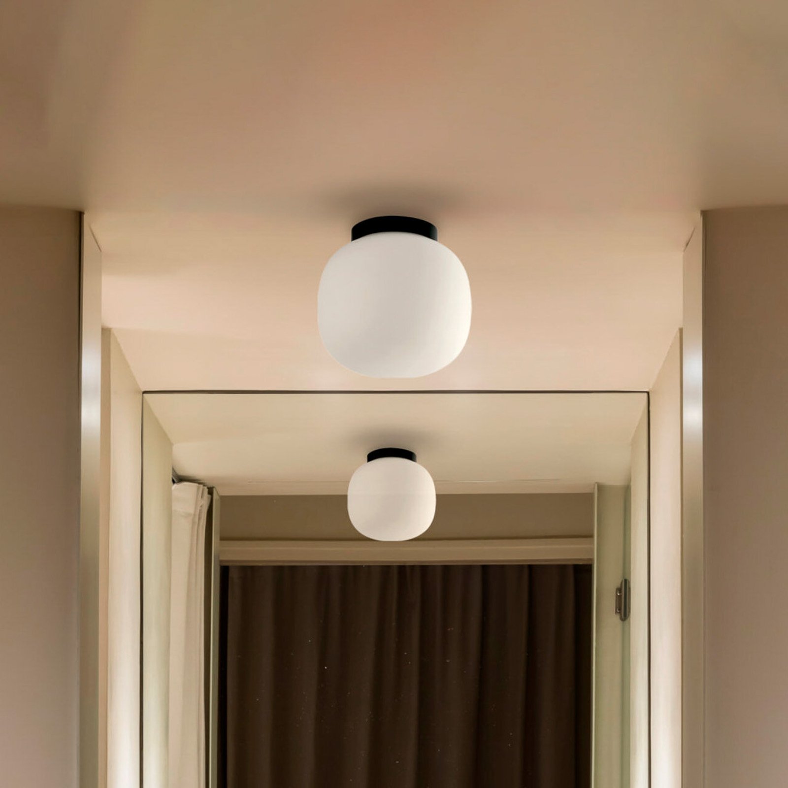 Amelia bathroom ceiling light, black/opal, glass, Ø 21.5 cm