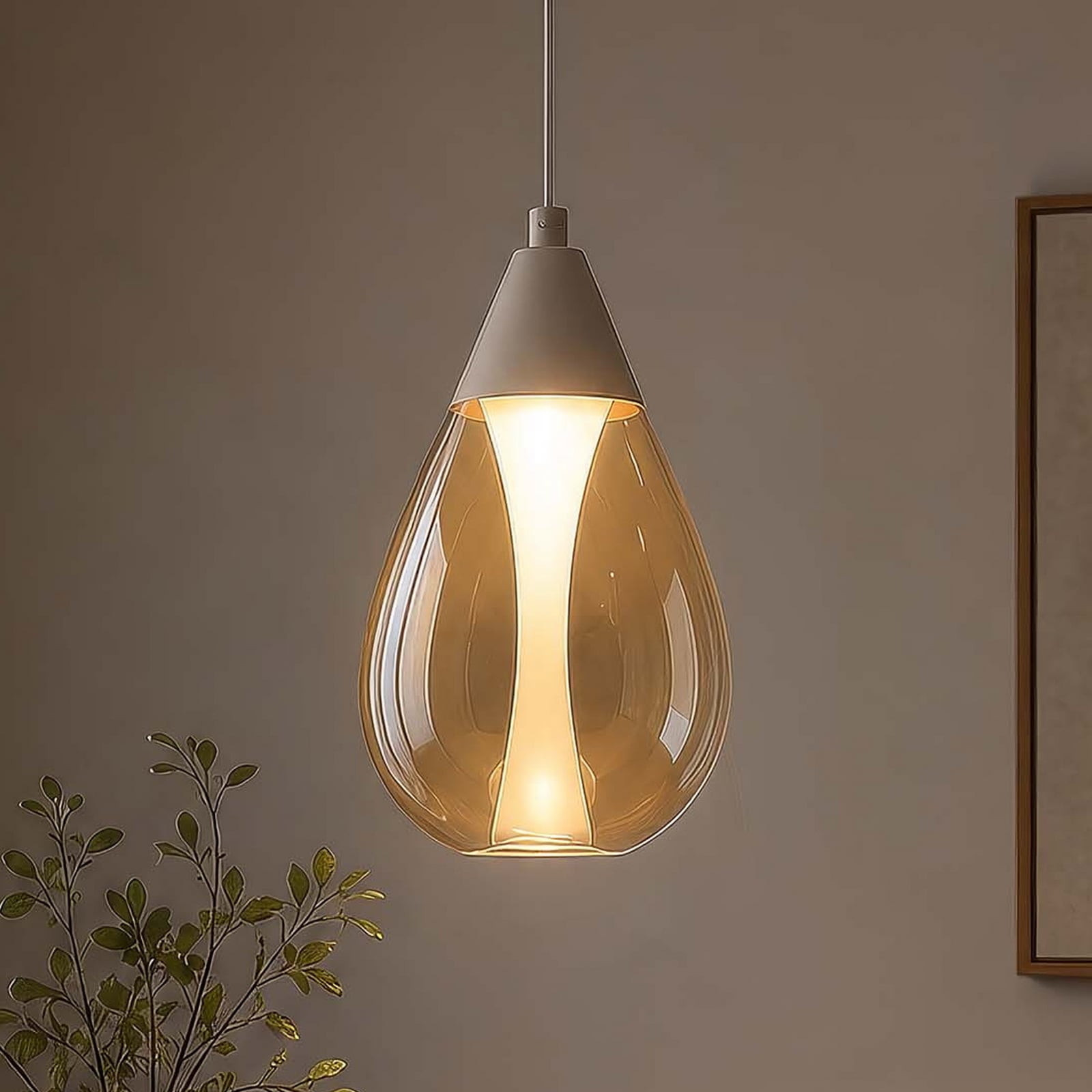 LED-Hängeleuchte Pear, 1-fl., beige, Glas amber, 3.000 K