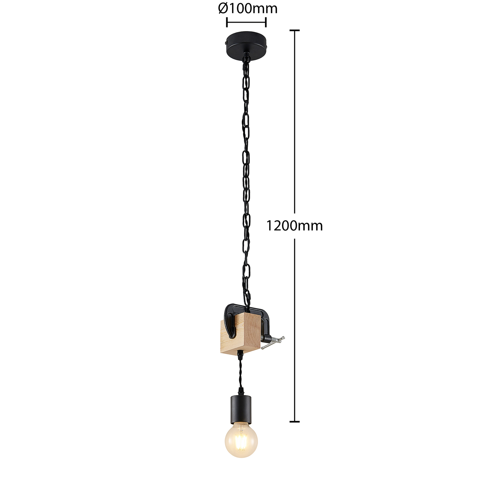 Lindby Asya suspension, à 1 lampe, bois, noire