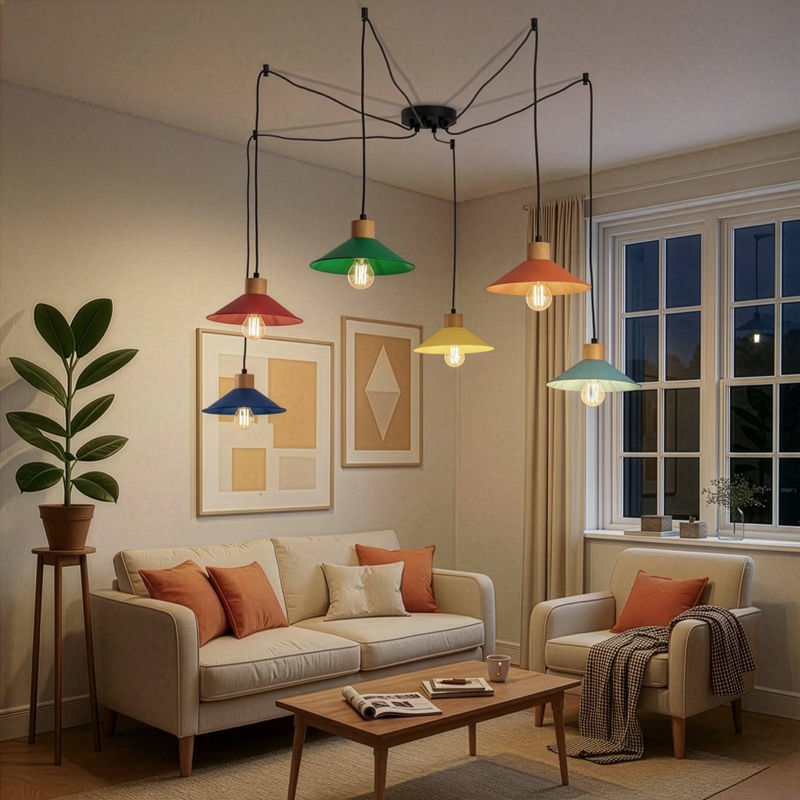 Hängeleuchte Manavgat, 6-flammig, Multicolour, Länge 144 cm günstig online kaufen