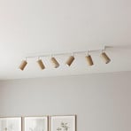 Nisse ceiling spotlight, white, length 90 cm, 5-bulb, wood/metal