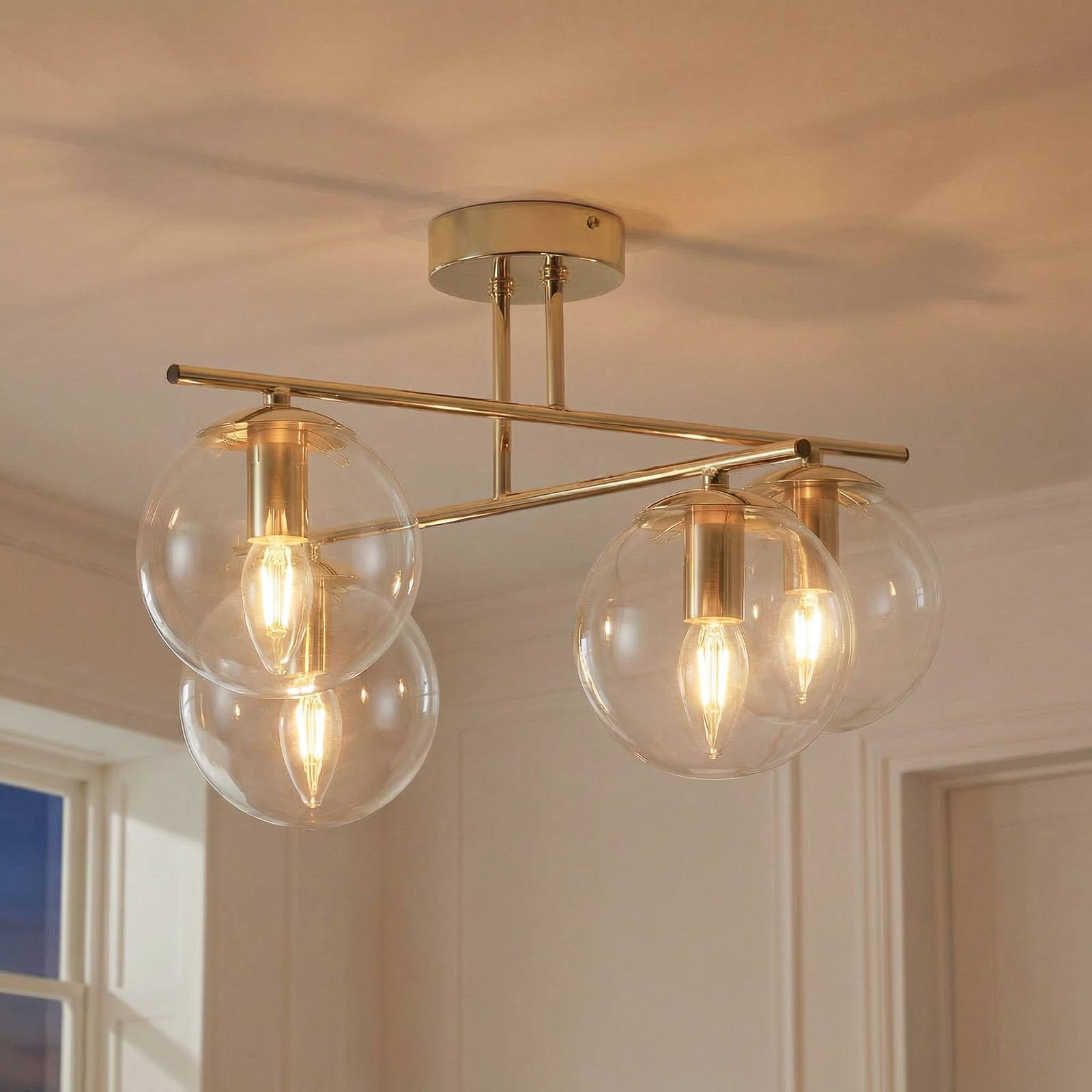 Deckenleuchte Zoe, goldfarben, Länge 51 cm, Glas, 4-flammig günstig online kaufen