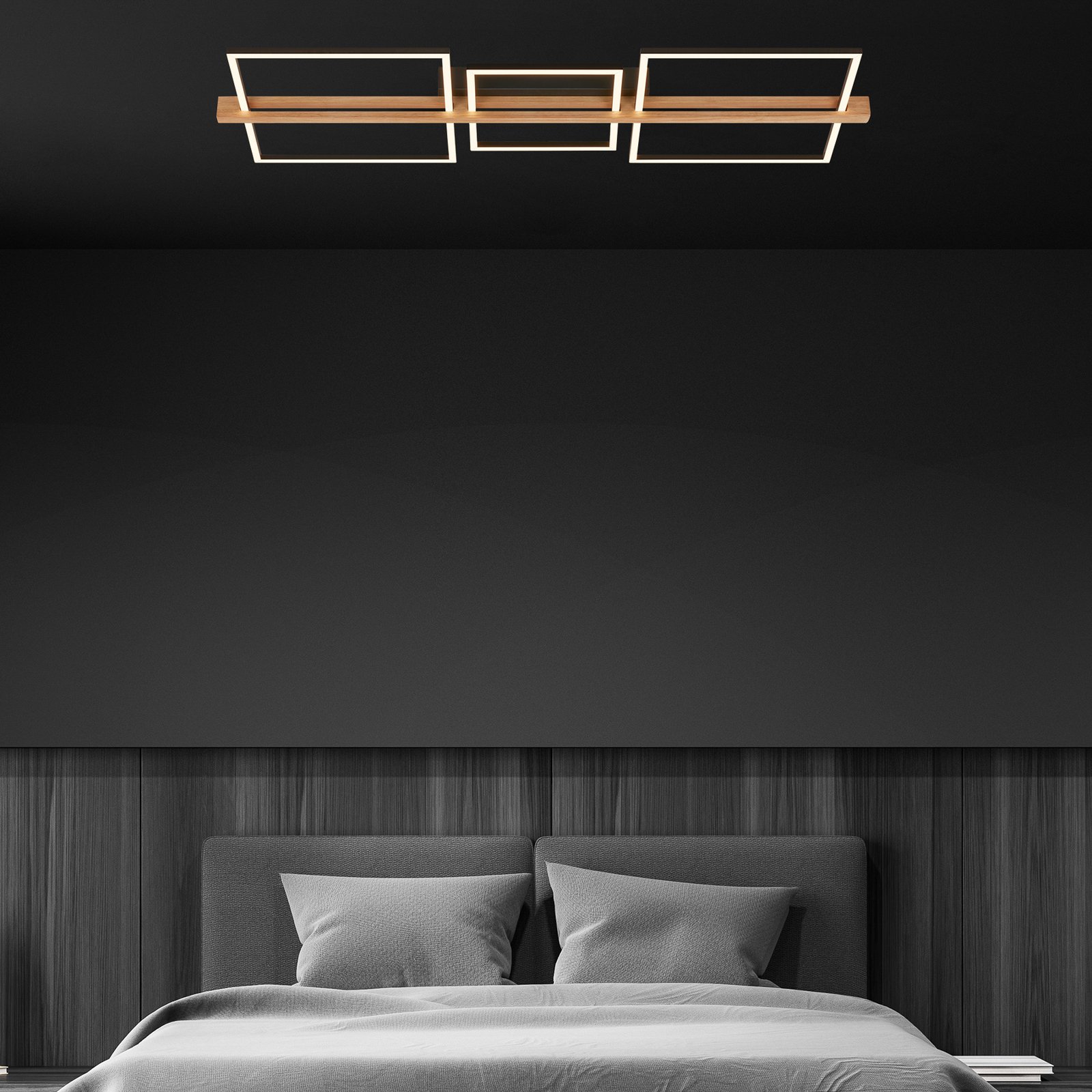 Plafonnier LED Moldura, 108x35 cm, bois, métal, noir