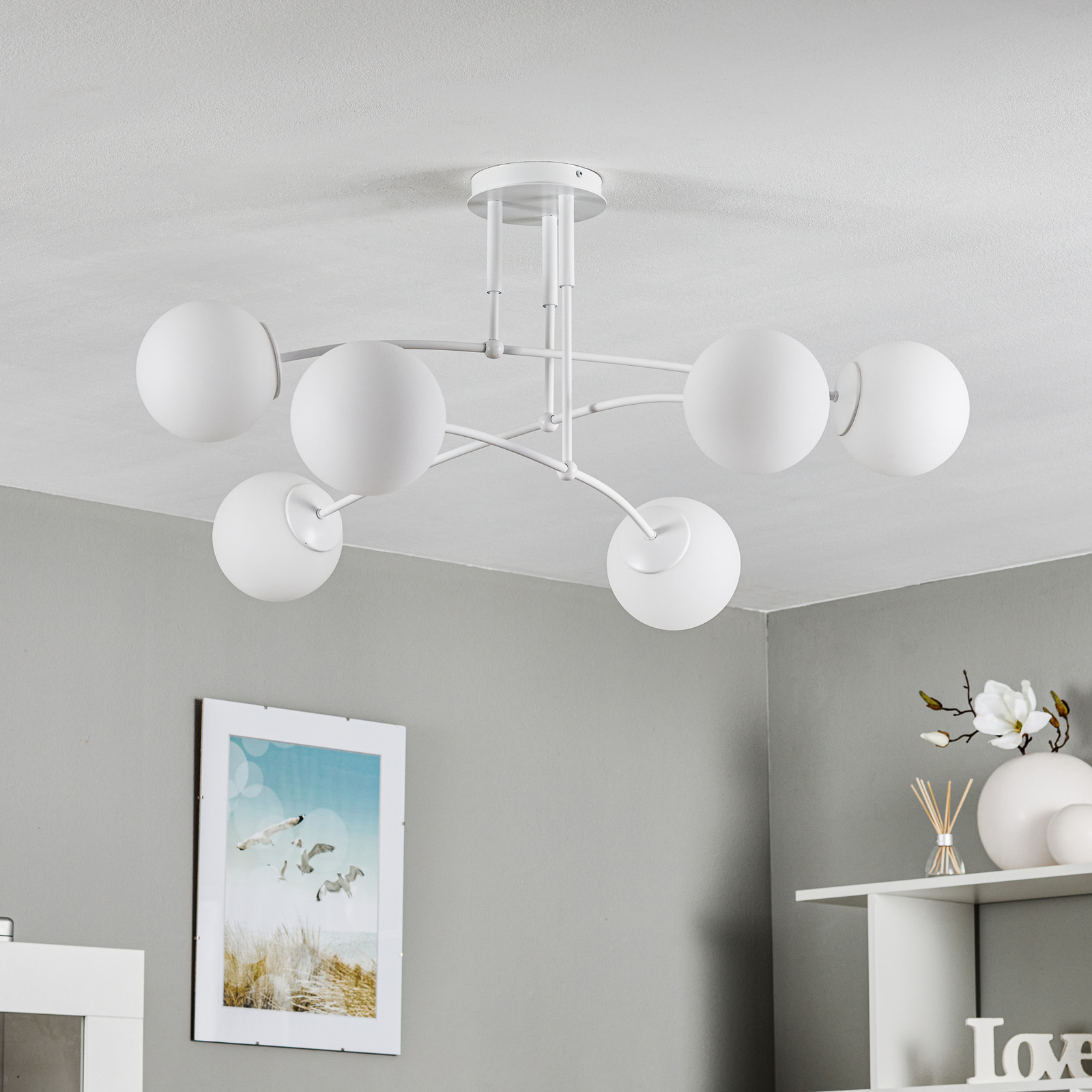 Pregos 6 ceiling light, 6-bulb in white
