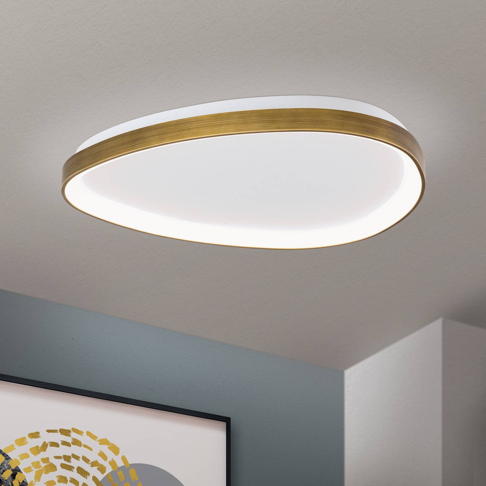 Orion Plafonnier LED Charlie Ø 65 cm blanc opalin laiton vieilli