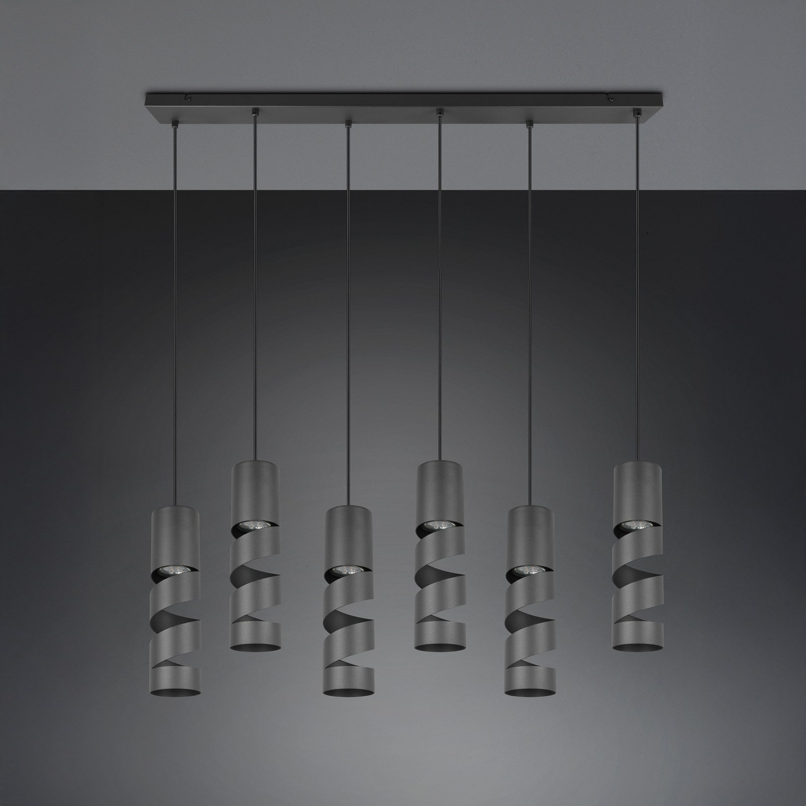 Stream pendant light, black Length 100 cm 6-bulb metal GU10