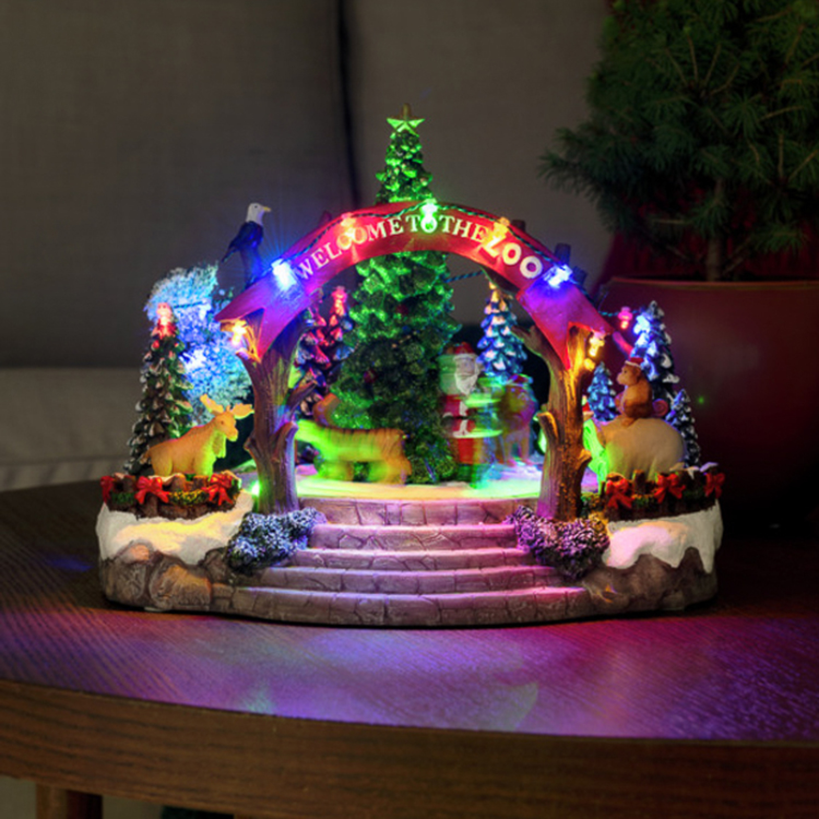 Stolová dekorácia Vianočné ZOO farebné diódy hudba