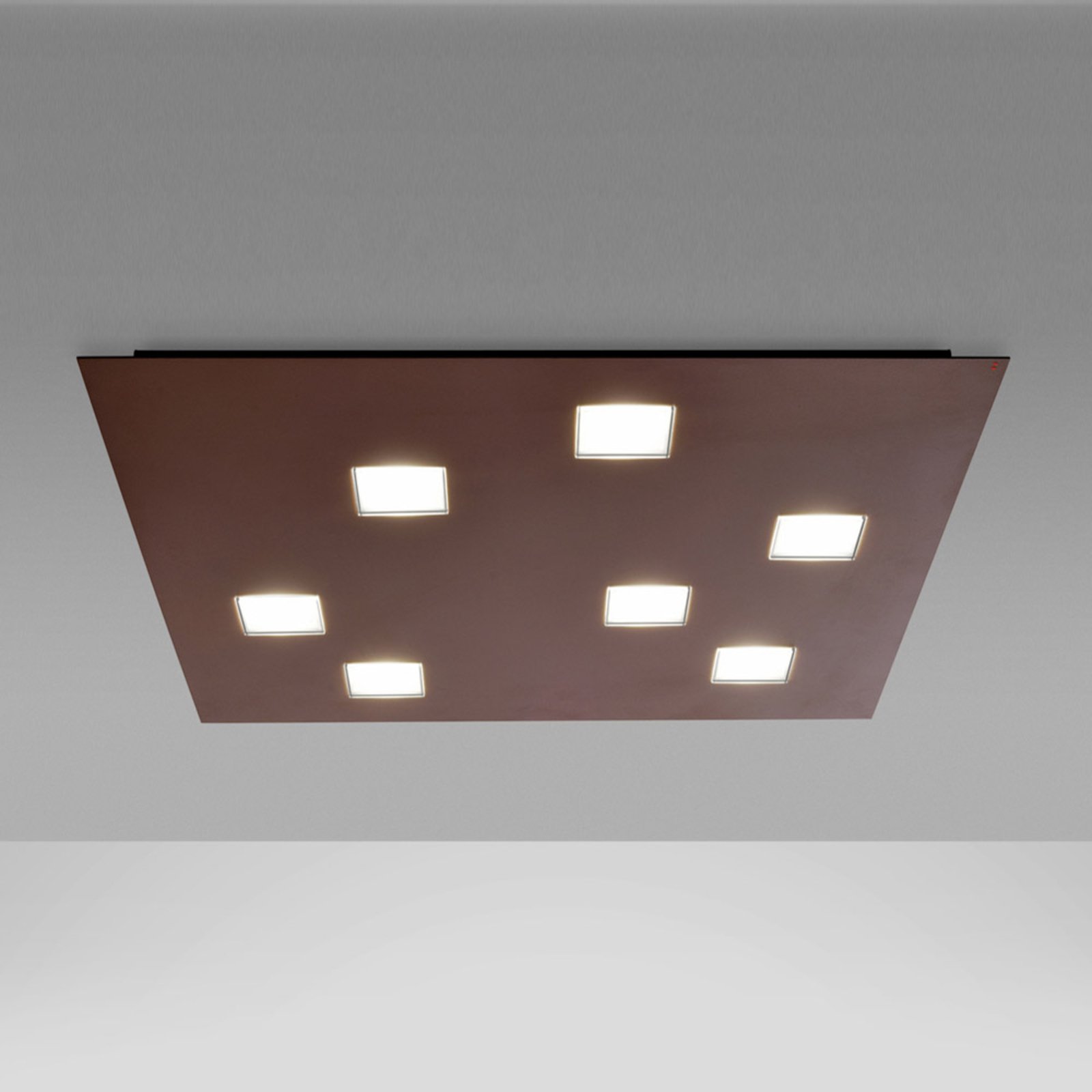 Vierkante LED plafondlamp Quarter, 7 LED's, bruin