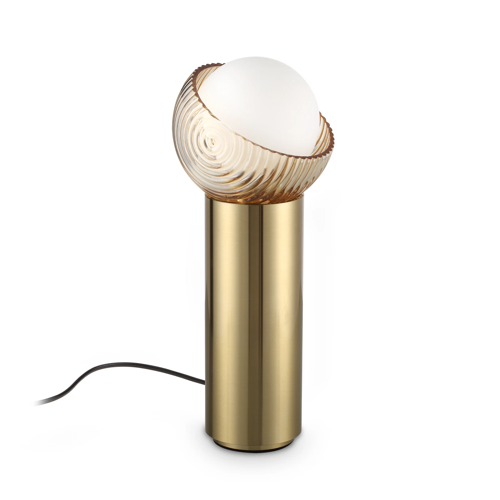 Stolová lampa IDEAL LUX Bloom, mosadz/jantár, výška 27 cm